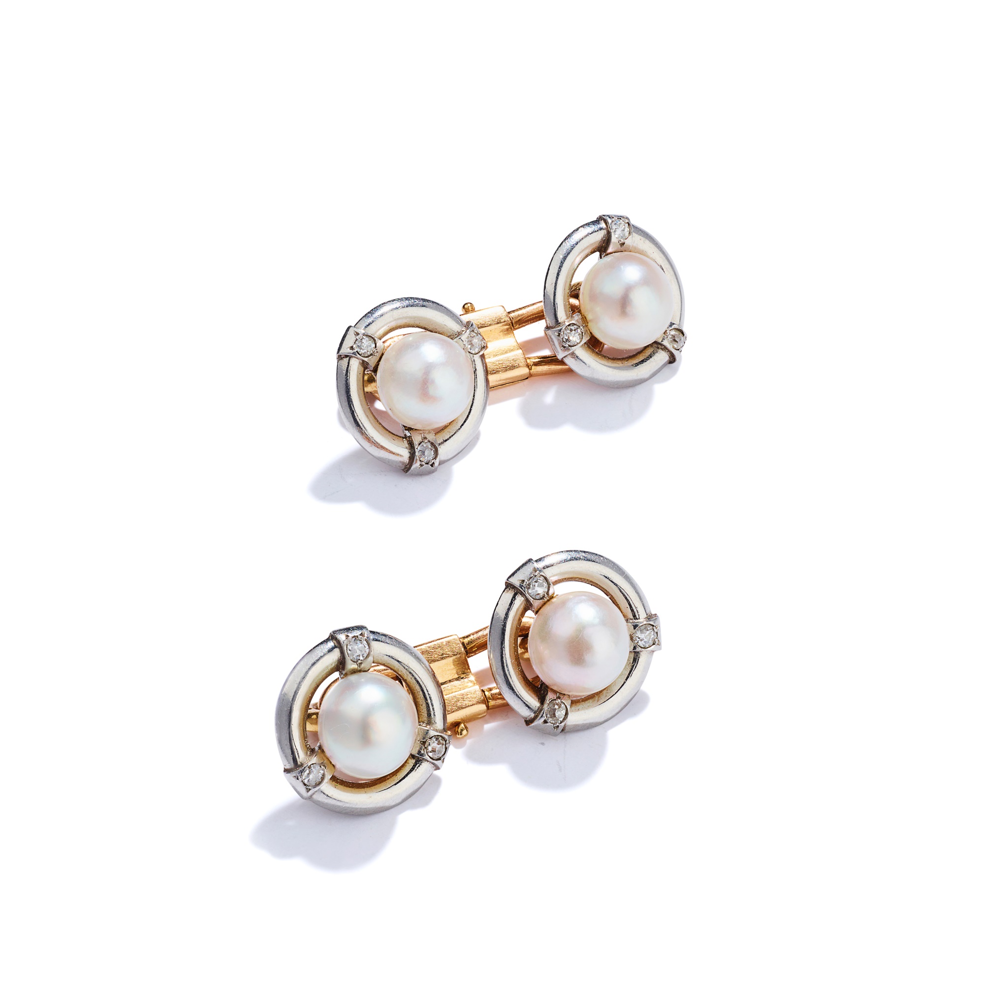 Paul Robin: A pair of mabé pearl and diamond cufflinks, circa 1900
