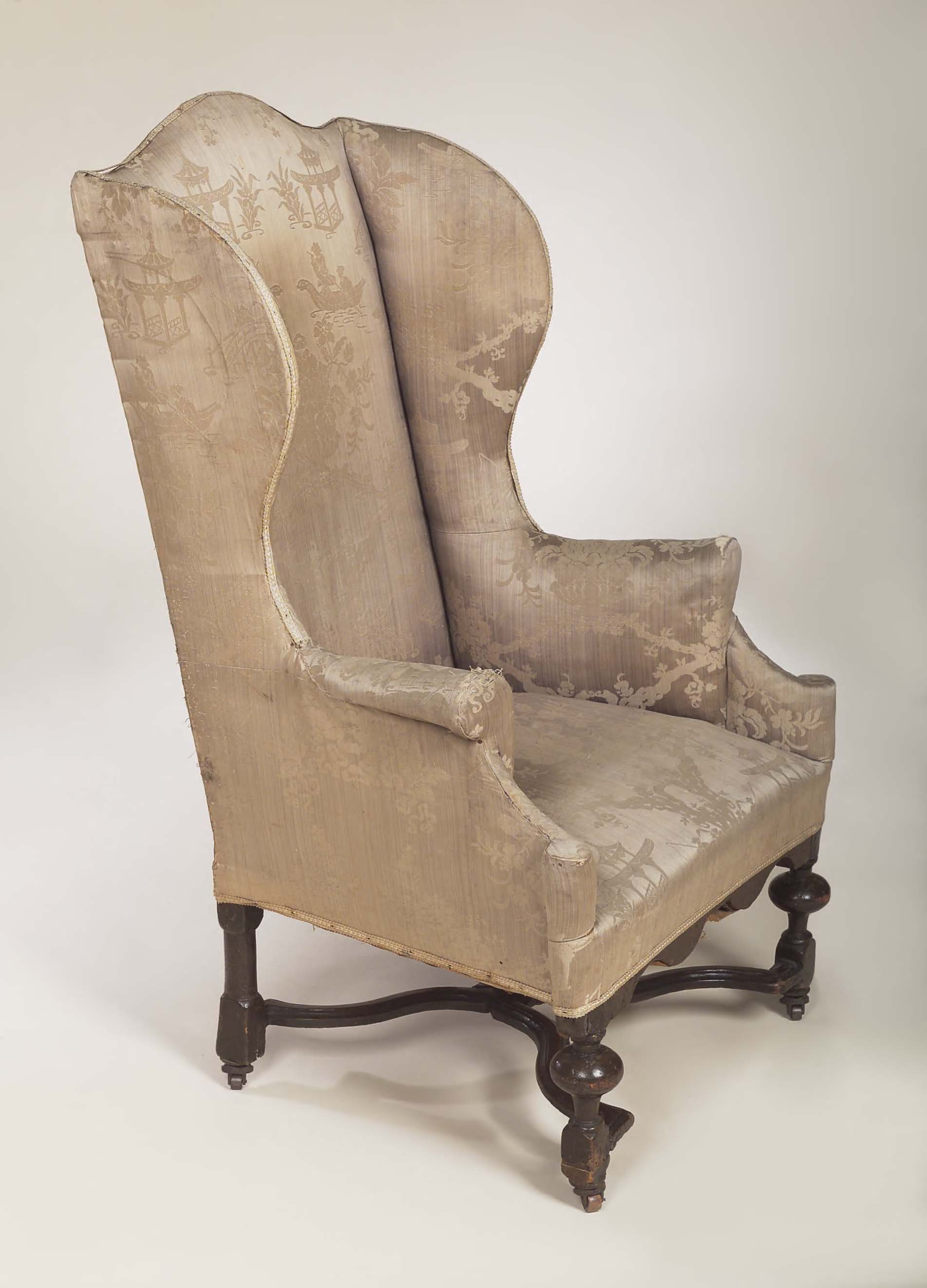 A William and Mary wing armchair,