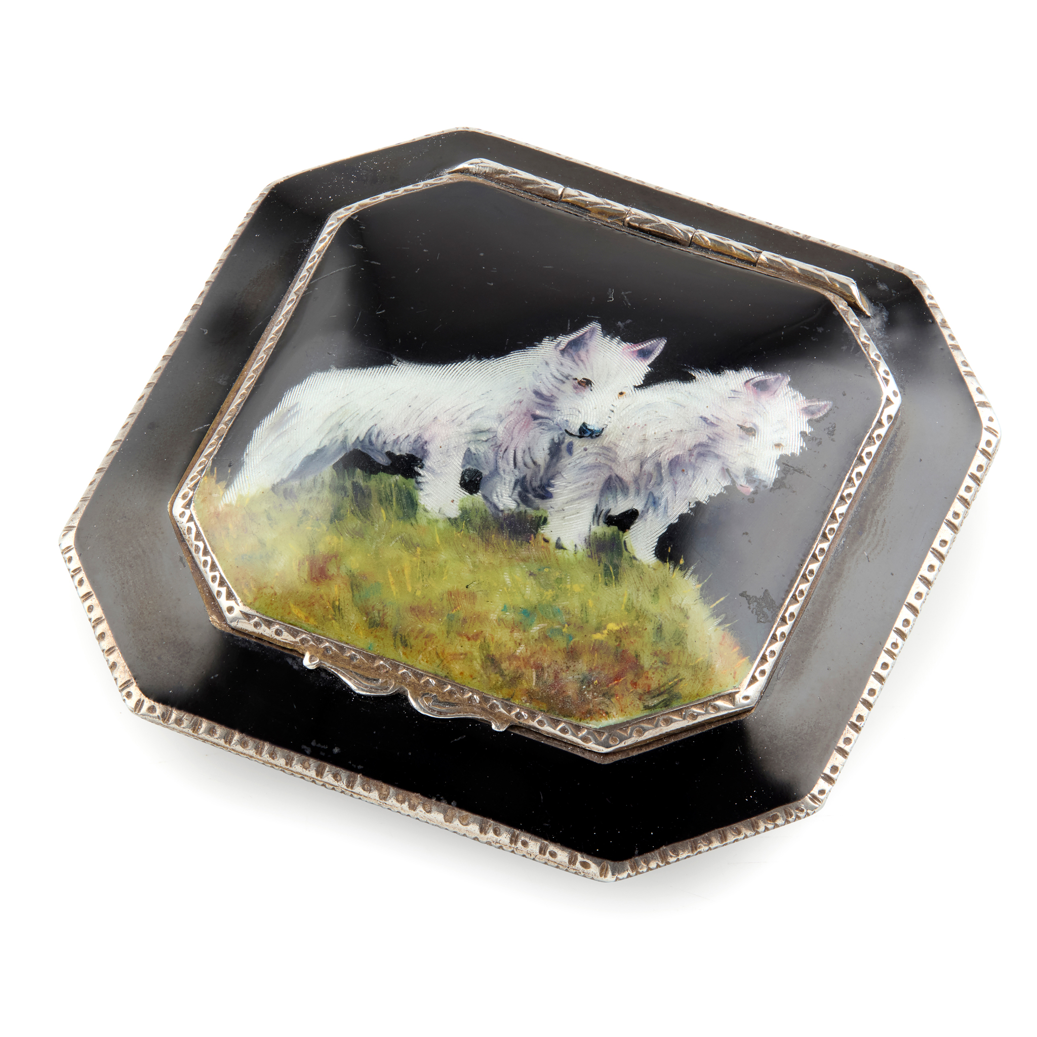 A 20TH CENTURY CONTINENTAL PAINTED ENAMEL COMPACT