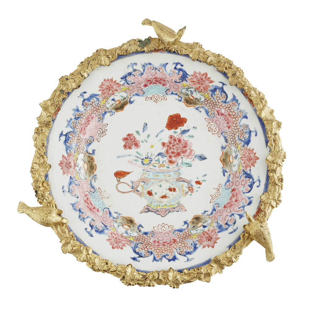 FAMILLE ROSE ORMOLU-MOUNTED DISH