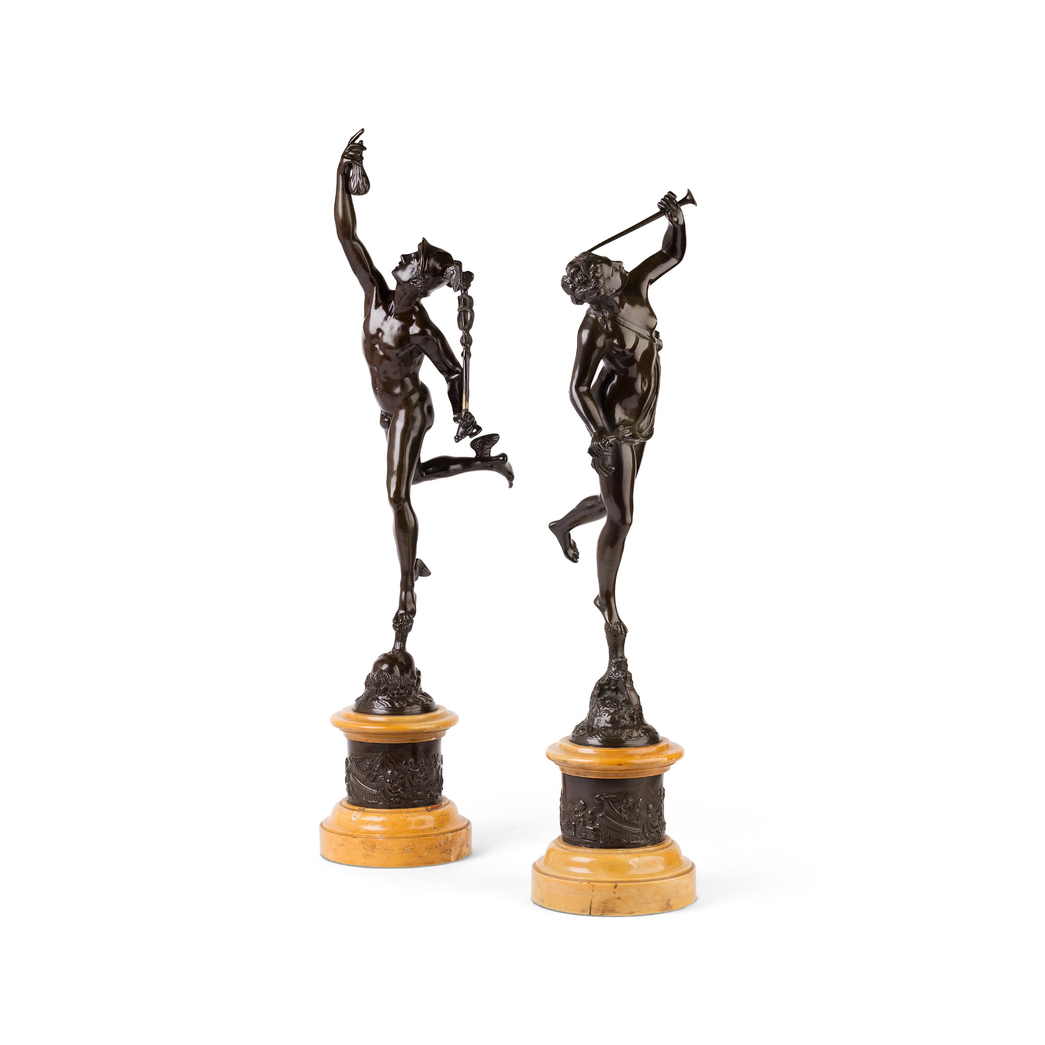 AFTER GIAMBOLOGNA, PAIR OF BRONZE FIGURES OF MERCURY AND FORTUNA