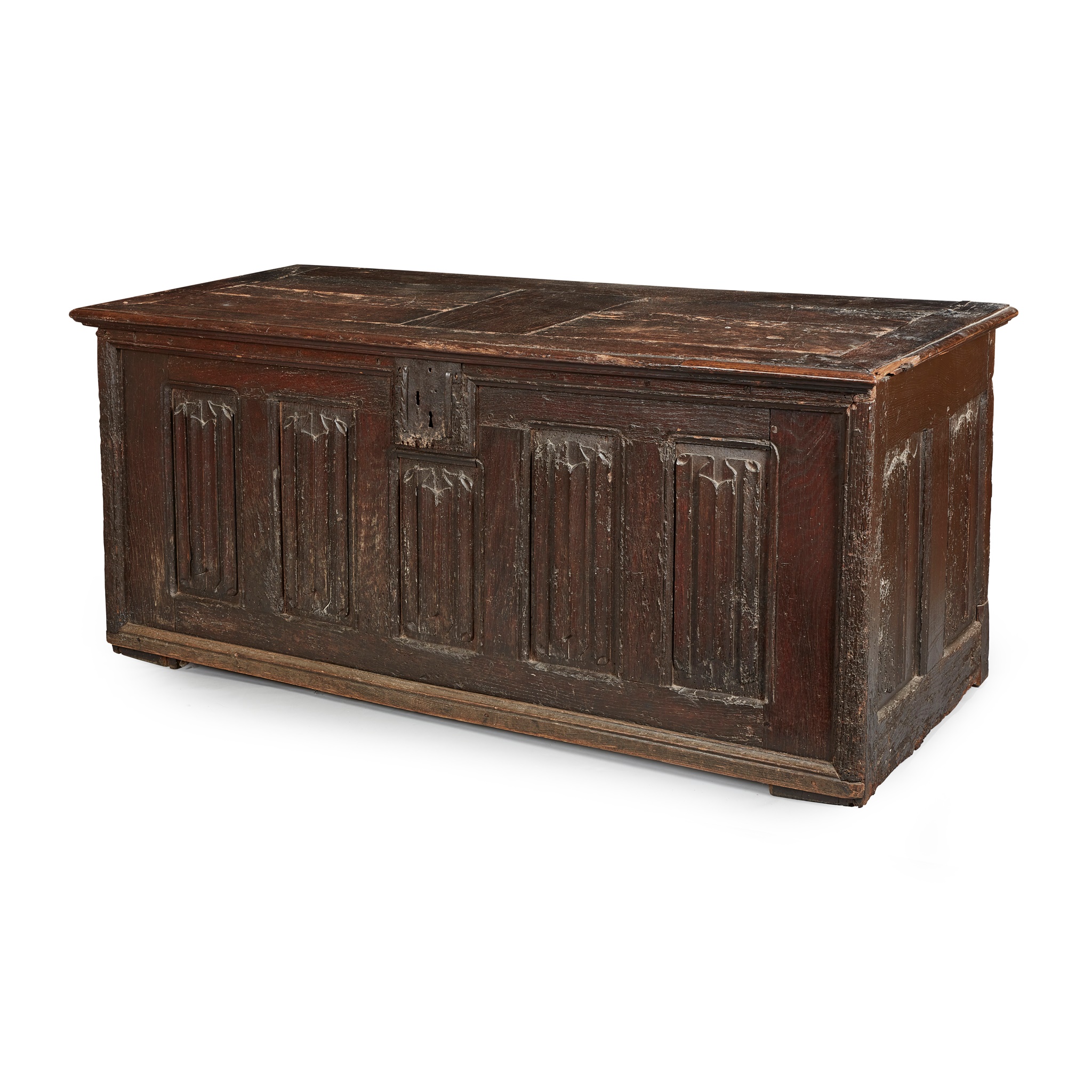 A LARGE OAK COFFER