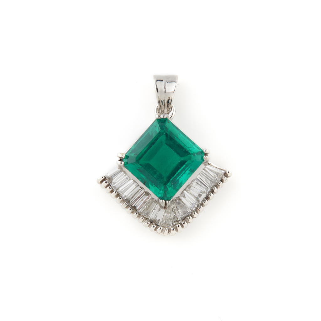 An emerald doublet and diamond set pendant