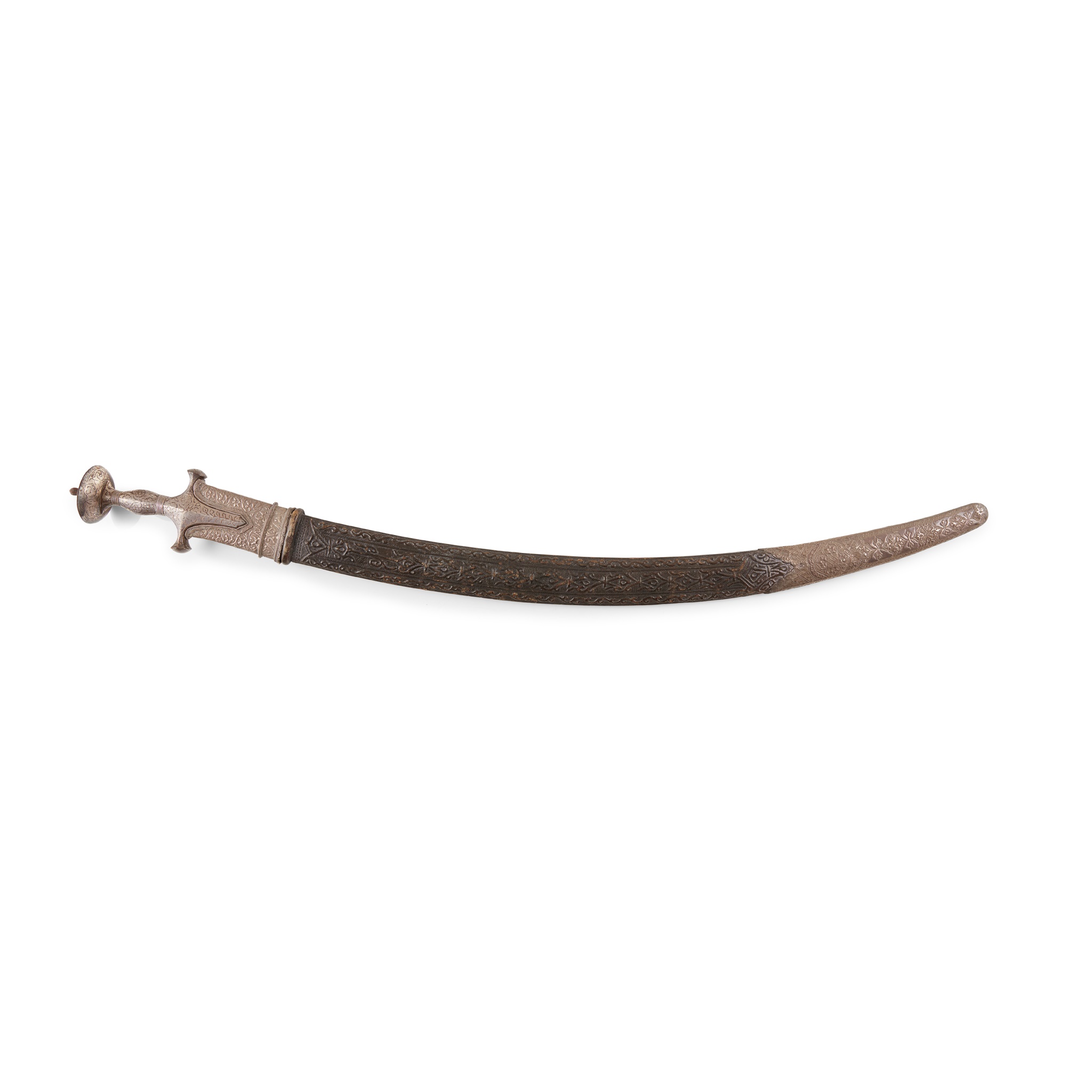 INDIAN SILVER-INLAID STEEL TULWAR SWORD