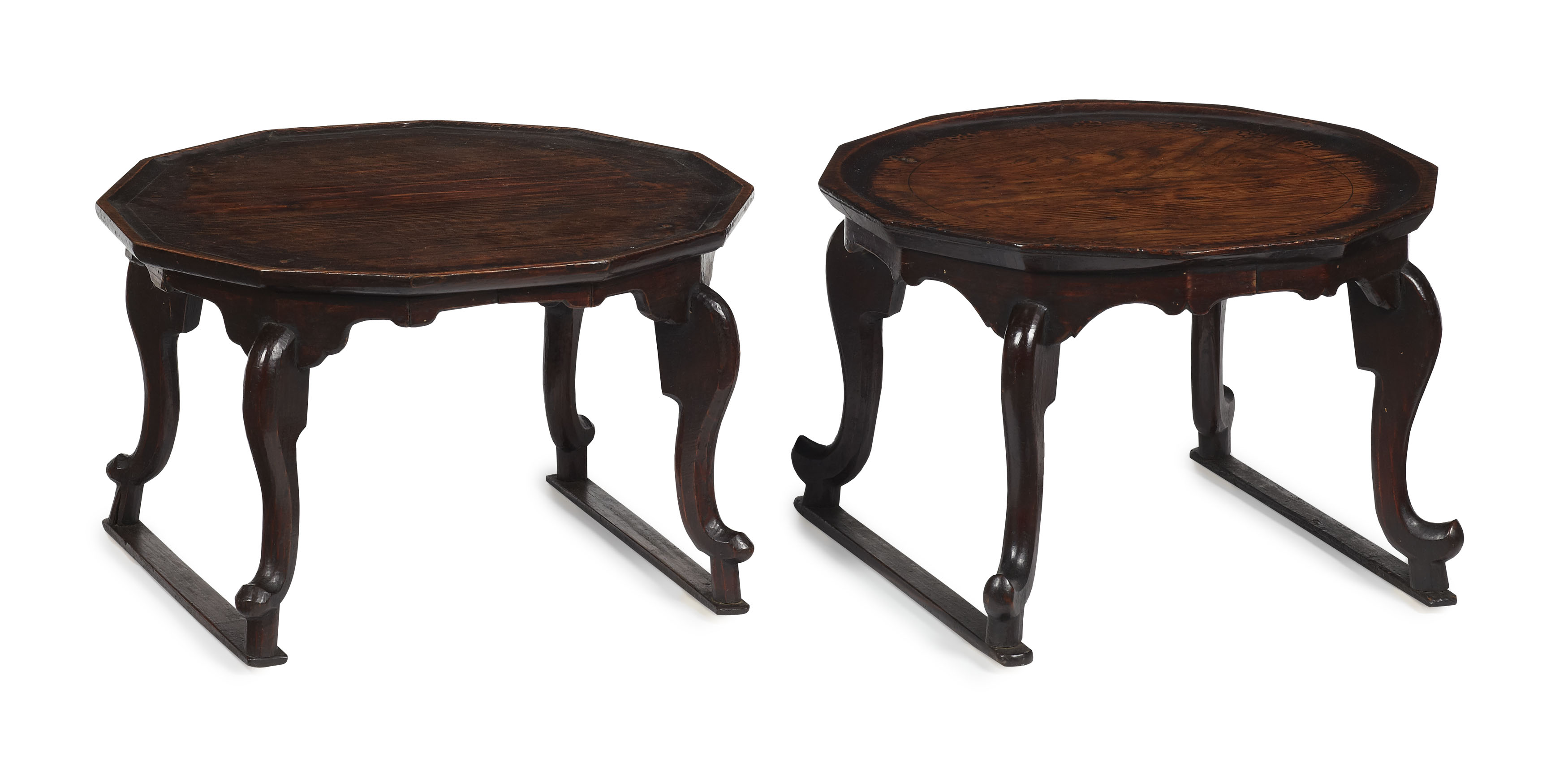 PAIR OF CHINESE STAINED PINE KANG TRAY TABLES