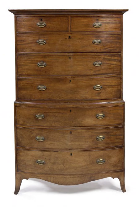 An early Regency mahogany bowfront chest on chest,