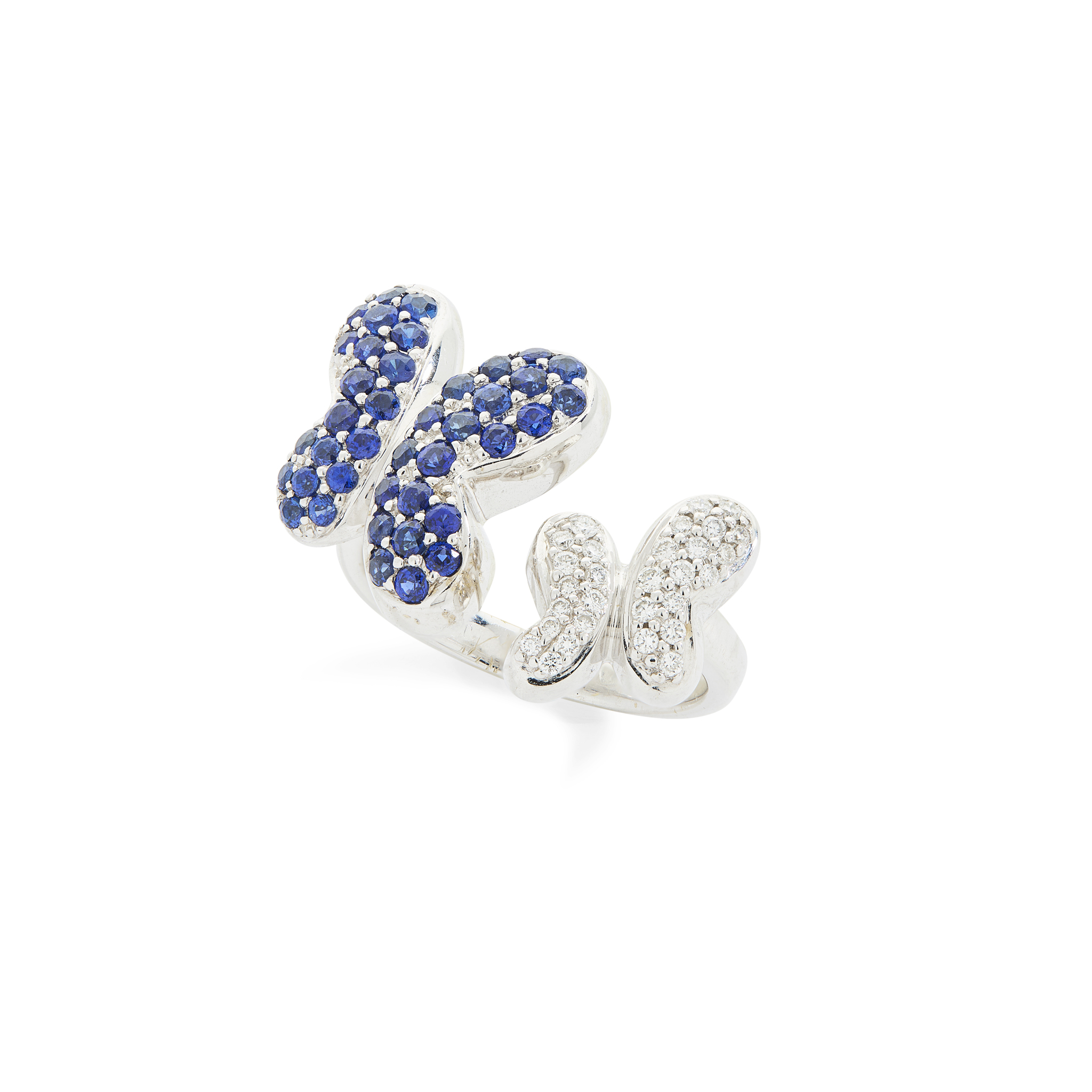 A French 18ct gold sapphire and diamond butterfly ring