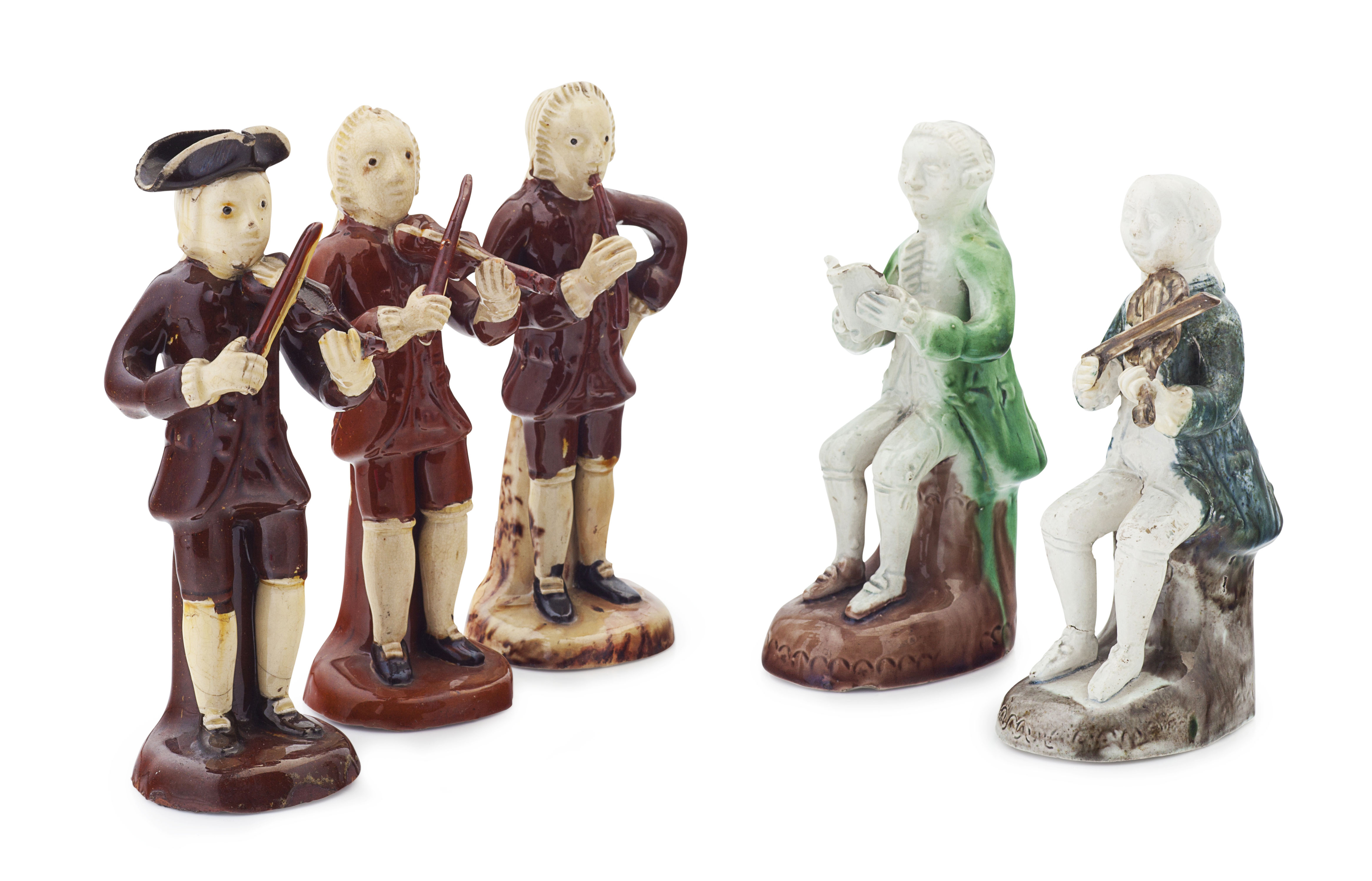 GROUP OF FIVE ASTBURY-WHIELDON TYPE ORCHESTRA FIGURES