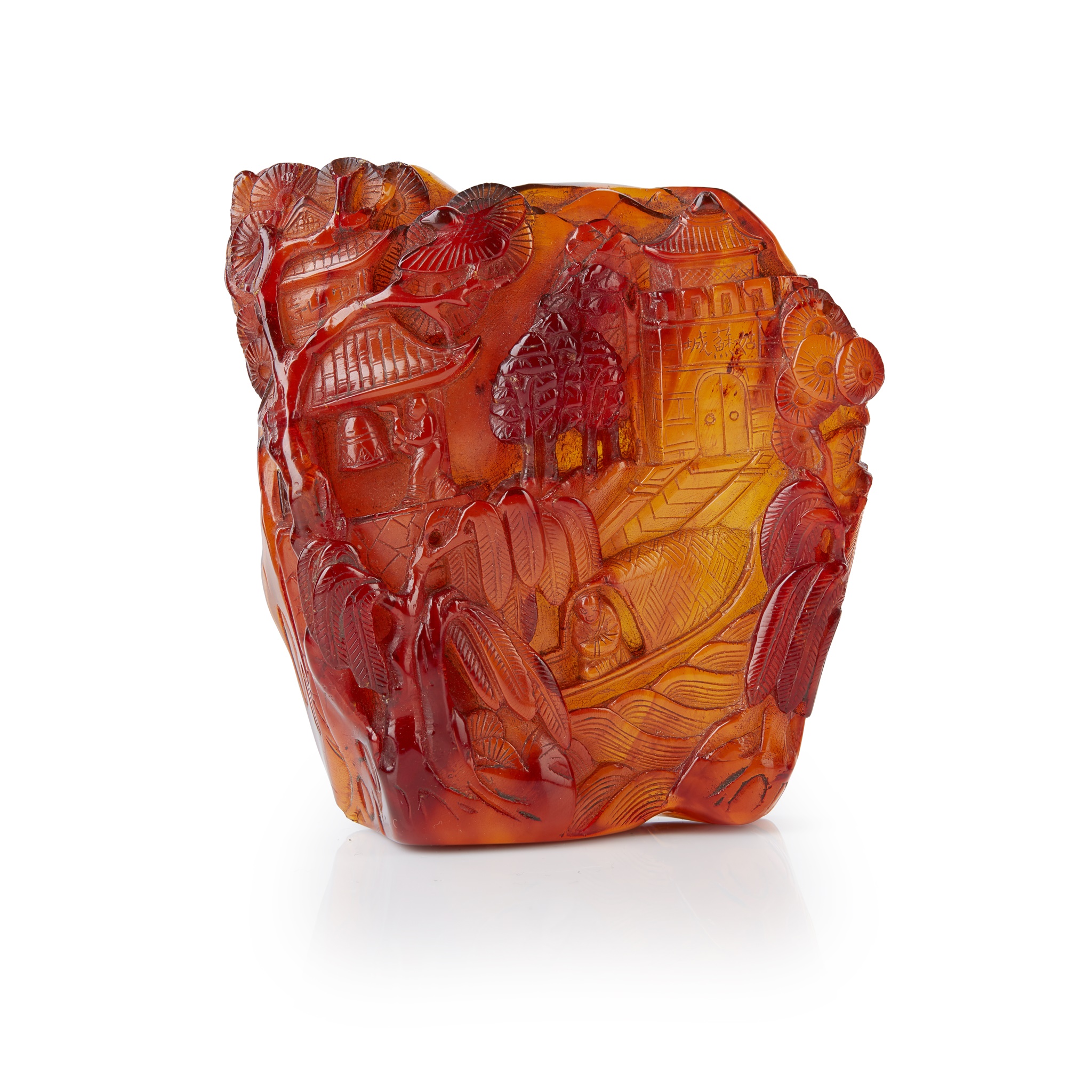 AMBER CARVING OF A LANDSCAPE