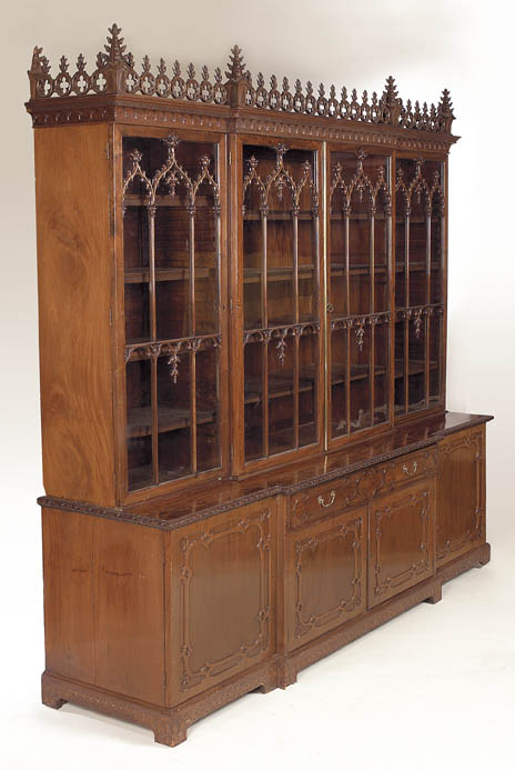 A Victorian mahogany Chippendale style breakfront bookcase,