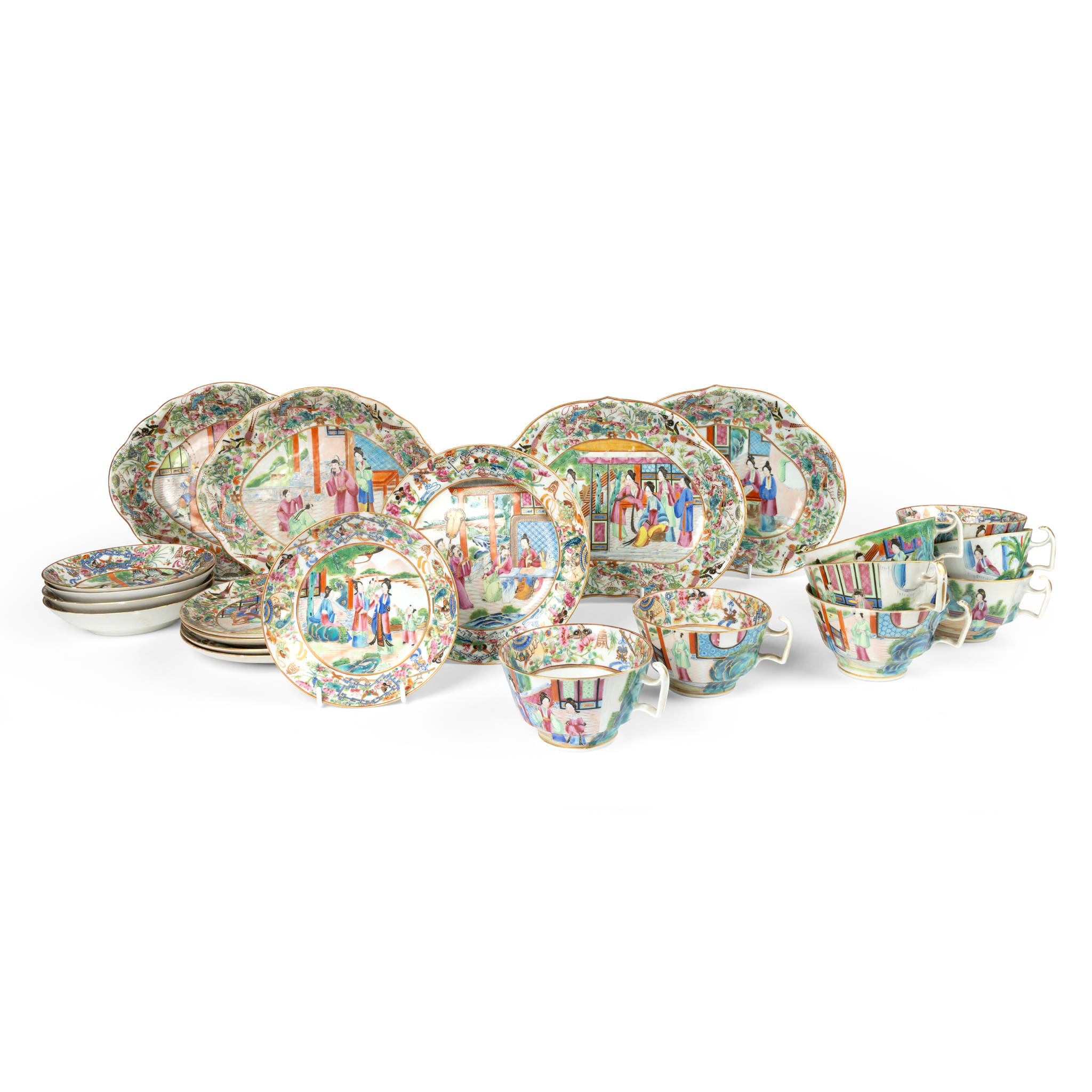 SET OF TWENTY TWO CHINESE CANTON FAMILLE ROSE TABLEWARES