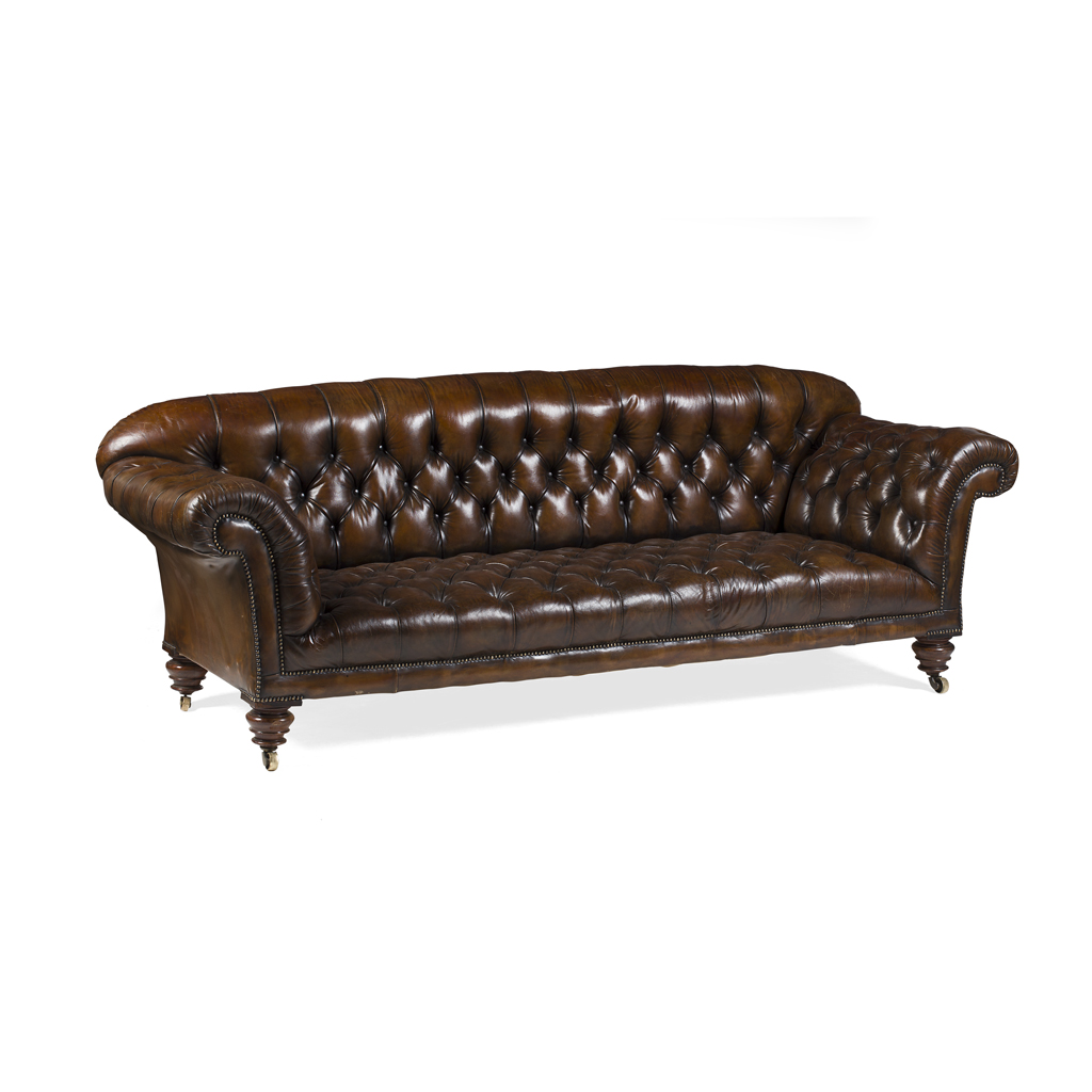 VICTORIAN BROWN LEATHER UPHOLSTERED CHESTERFIELD