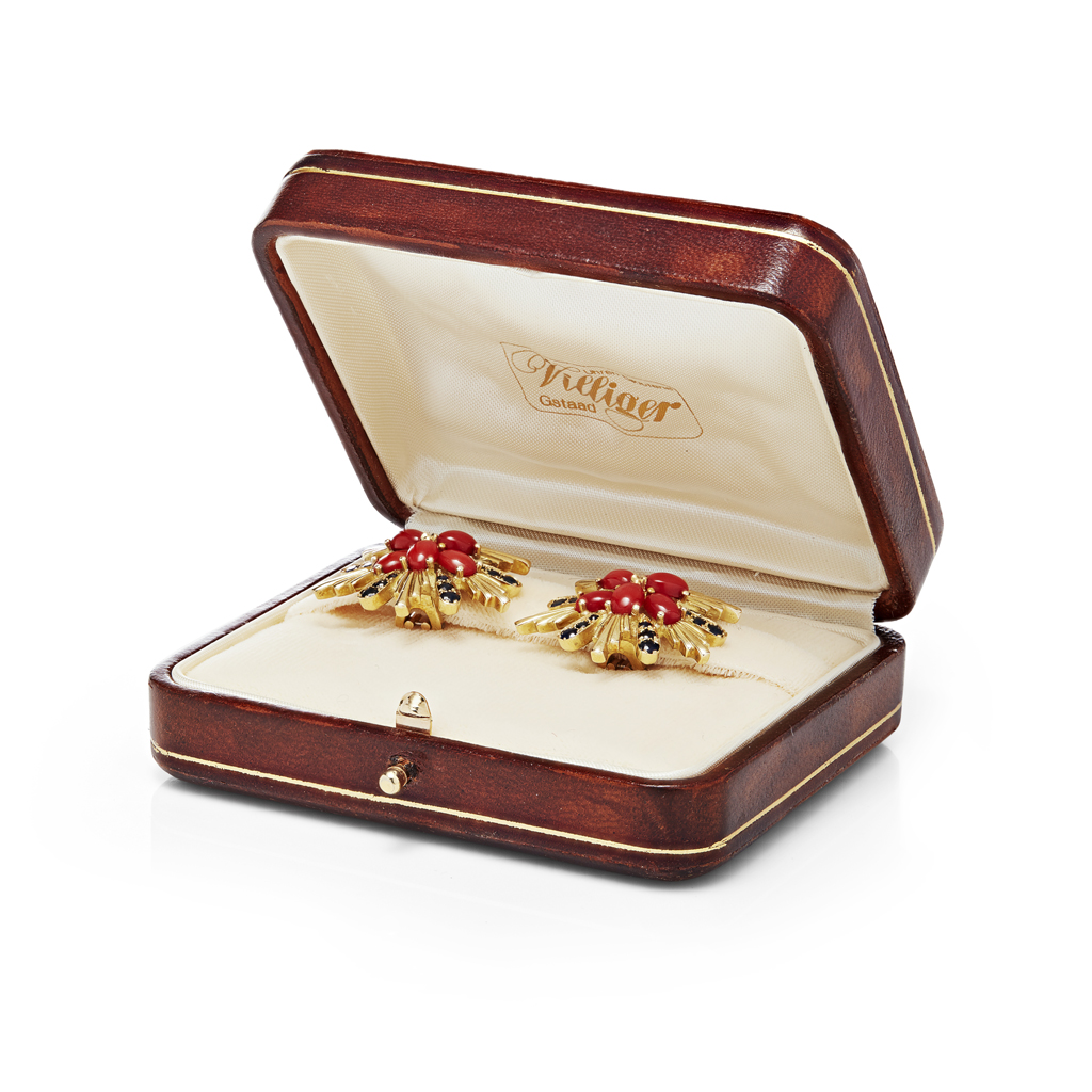 A pair of multi-gem set cluster earrings