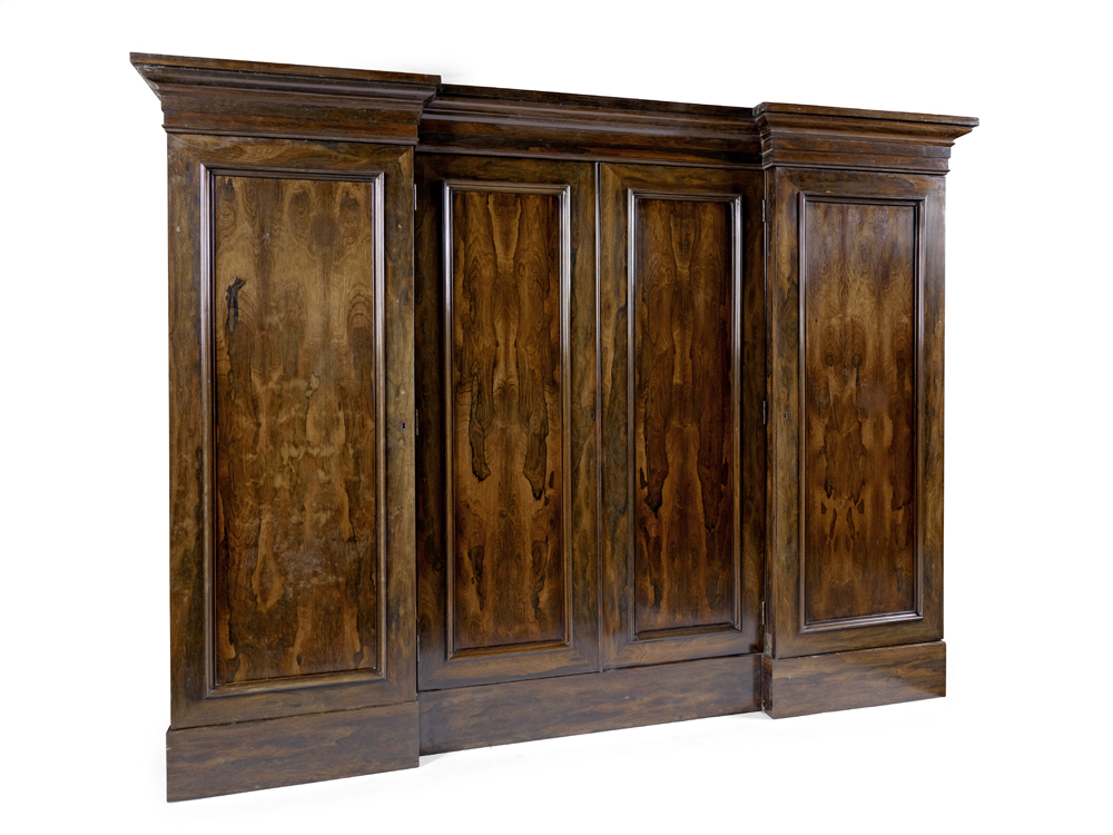 EARLY VICTORIAN ROSEWOOD INVERTED BREAKFRONT WARDROBE