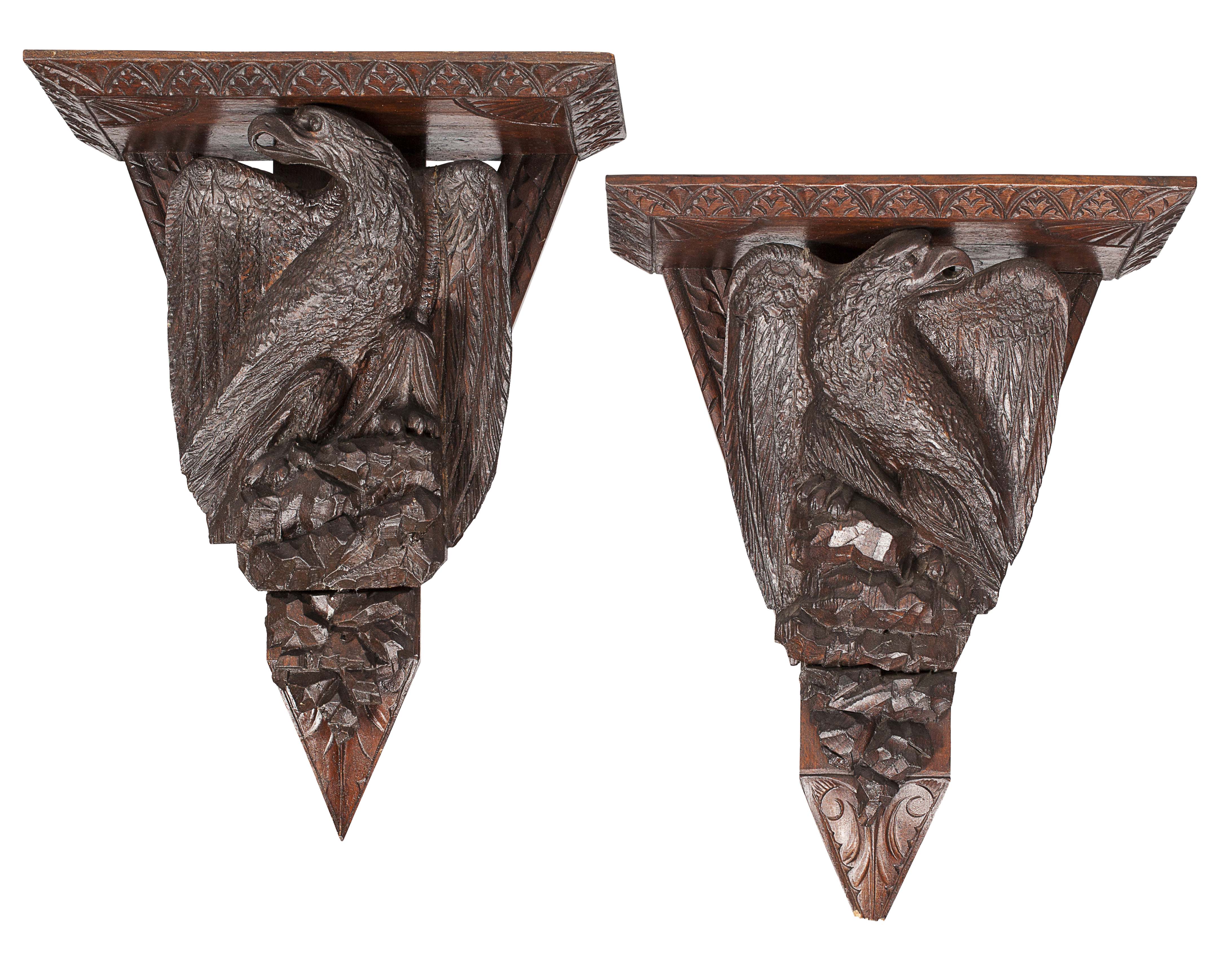 PAIR OF VICTORIAN CARVED WOOD WALL BRACKETS