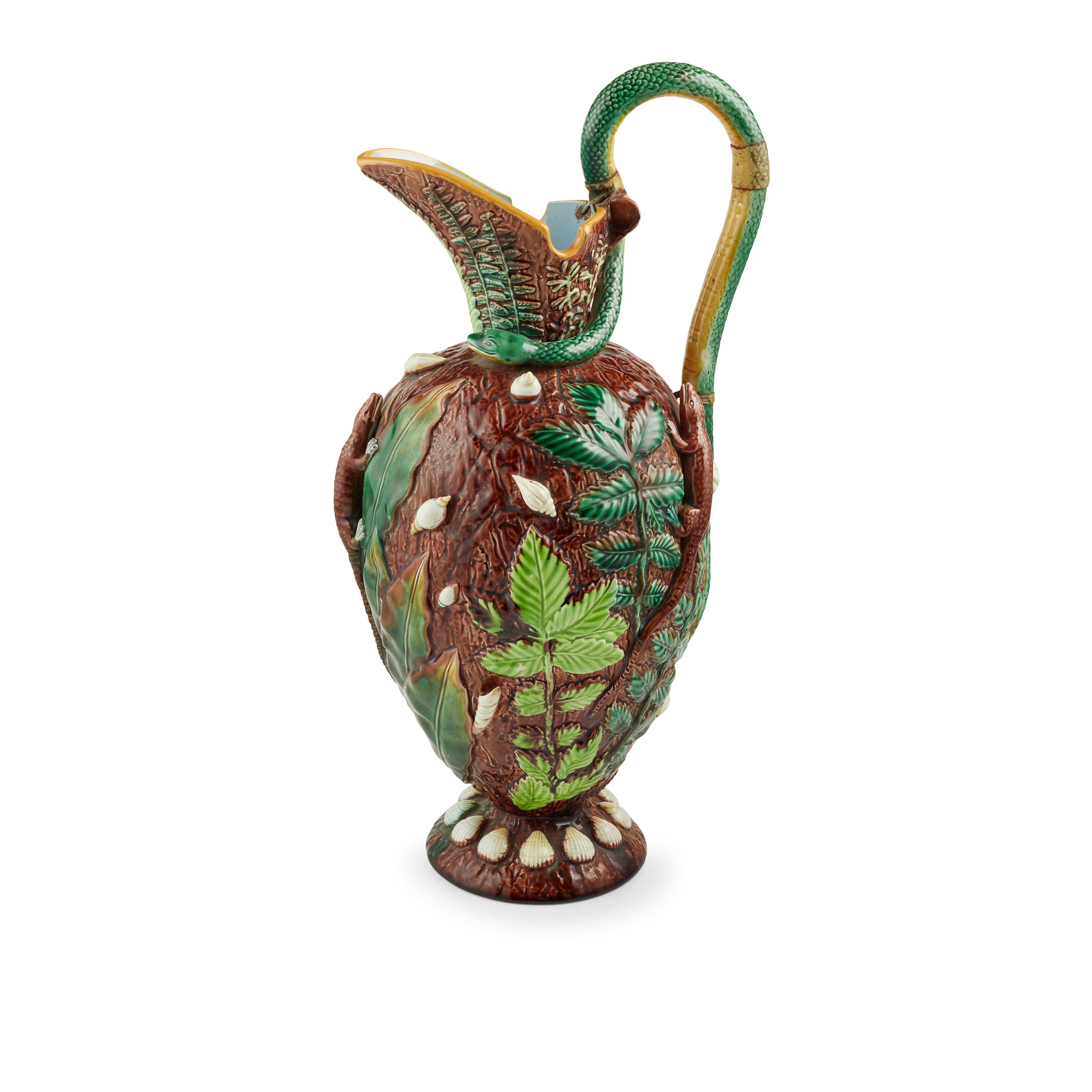 GEORGE JONES MAJOLICA PALISSY STYLE EWER