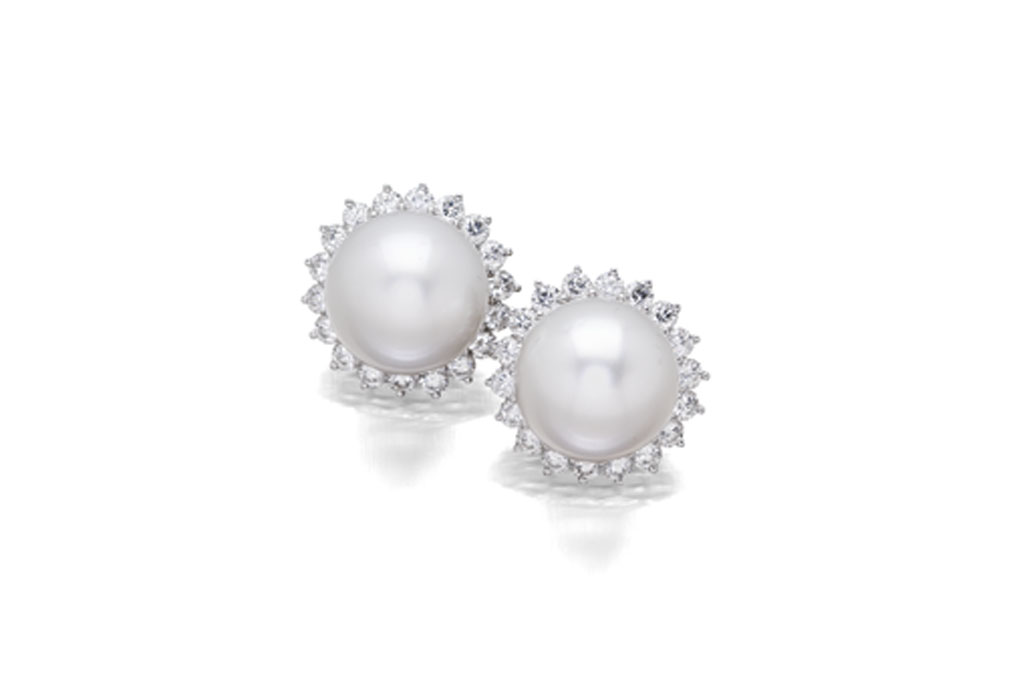 A pair of South Sea cultured pearl and diamond earrings,