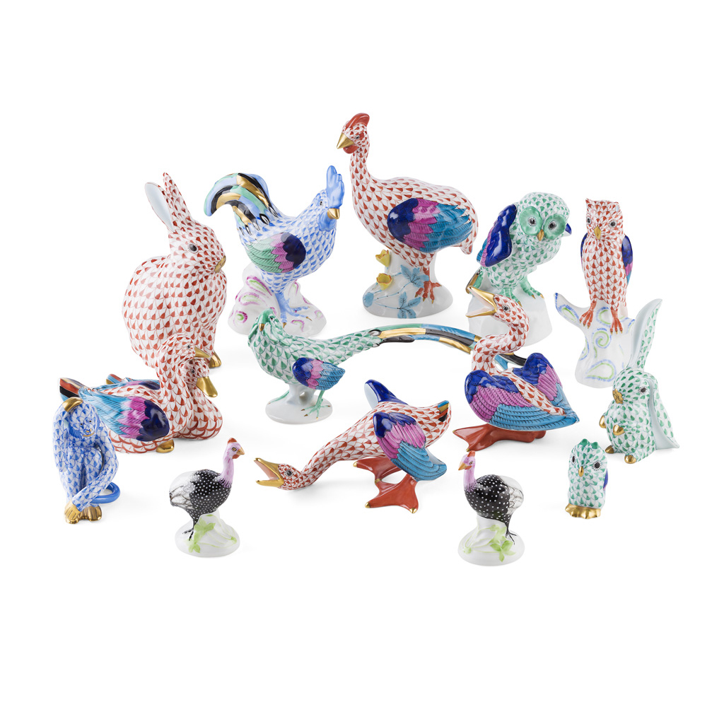 A GROUP OF HEREND PORCELAIN ANIMAL FIGURES