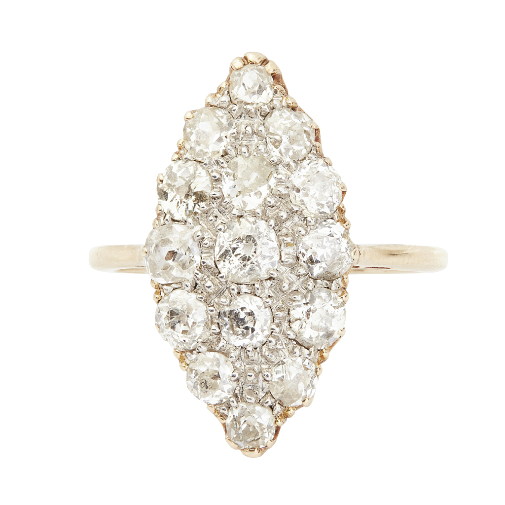 A diamond set navette cluster ring