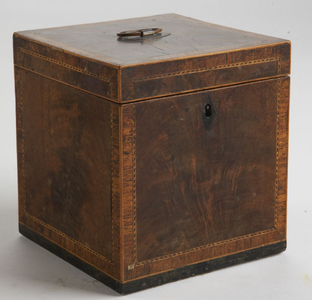 A George III period satinwood and inlaid tea caddy