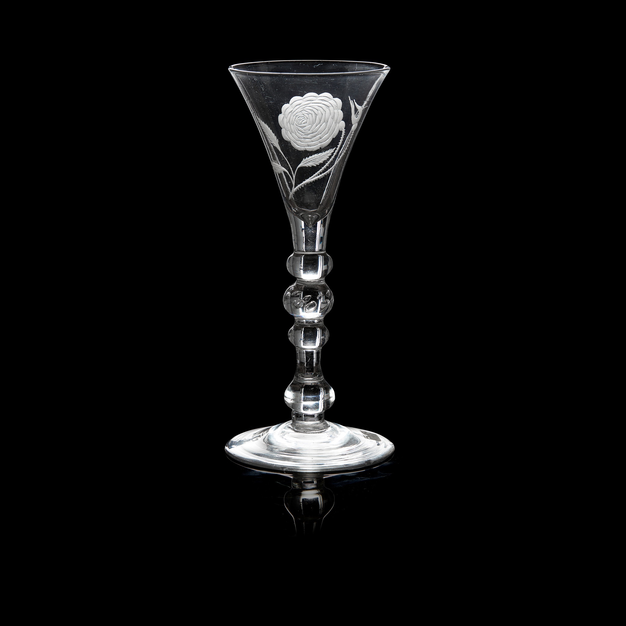 A RARE JACOBITE 'EMPTY BUD' WINE GLASS