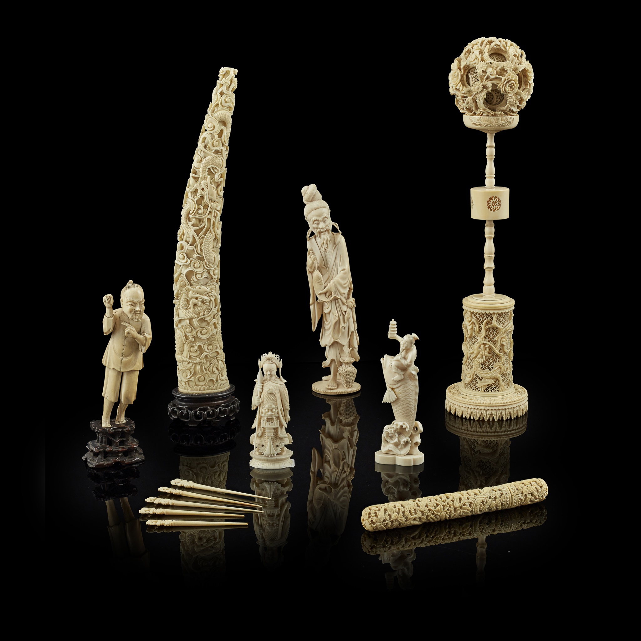 GROUP OF VARIOUS IVORY OBJECTS
