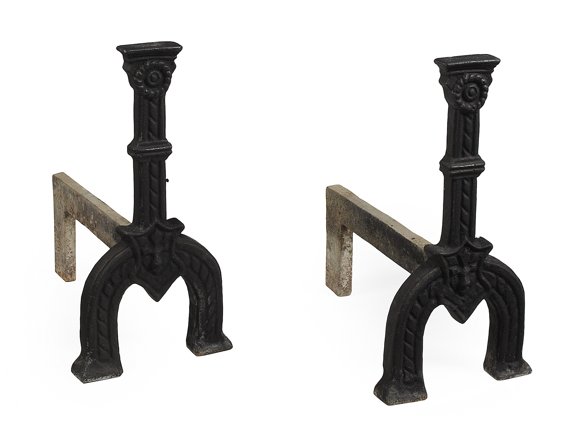 PAIR OF CAST IRON ANDIRONS