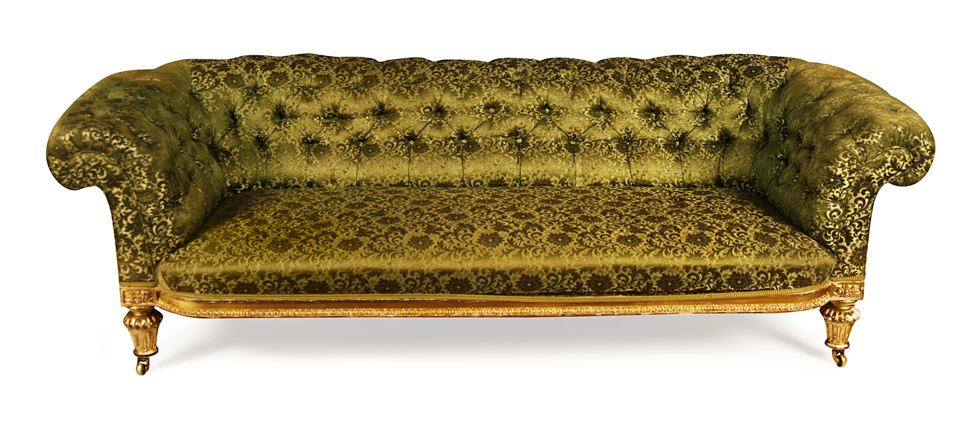 GILT WOOD FRAMED CHESTERFIELD SOFA