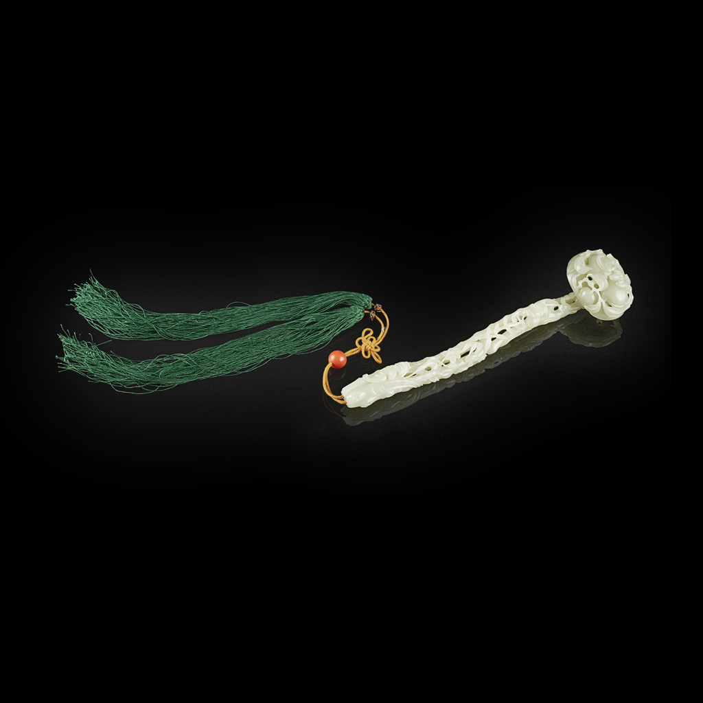 FINELY CARVED CELADON JADE RUYI SCEPTRE