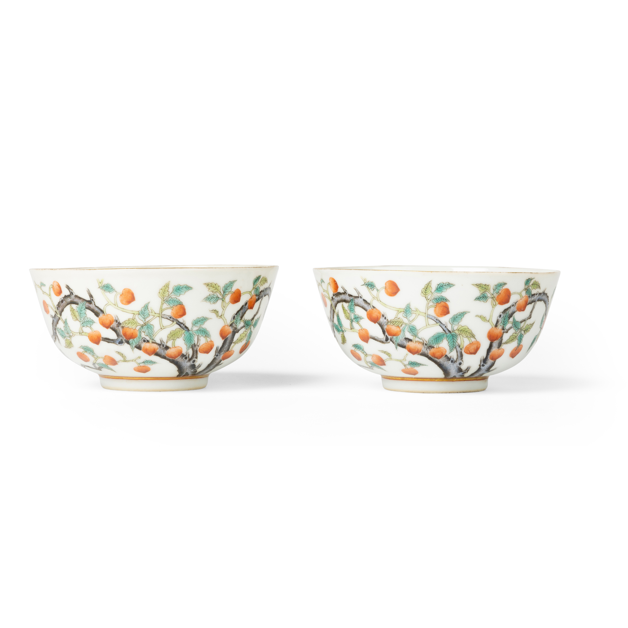 PAIR OF FAMILLE ROSE 'PEACH' BOWLS