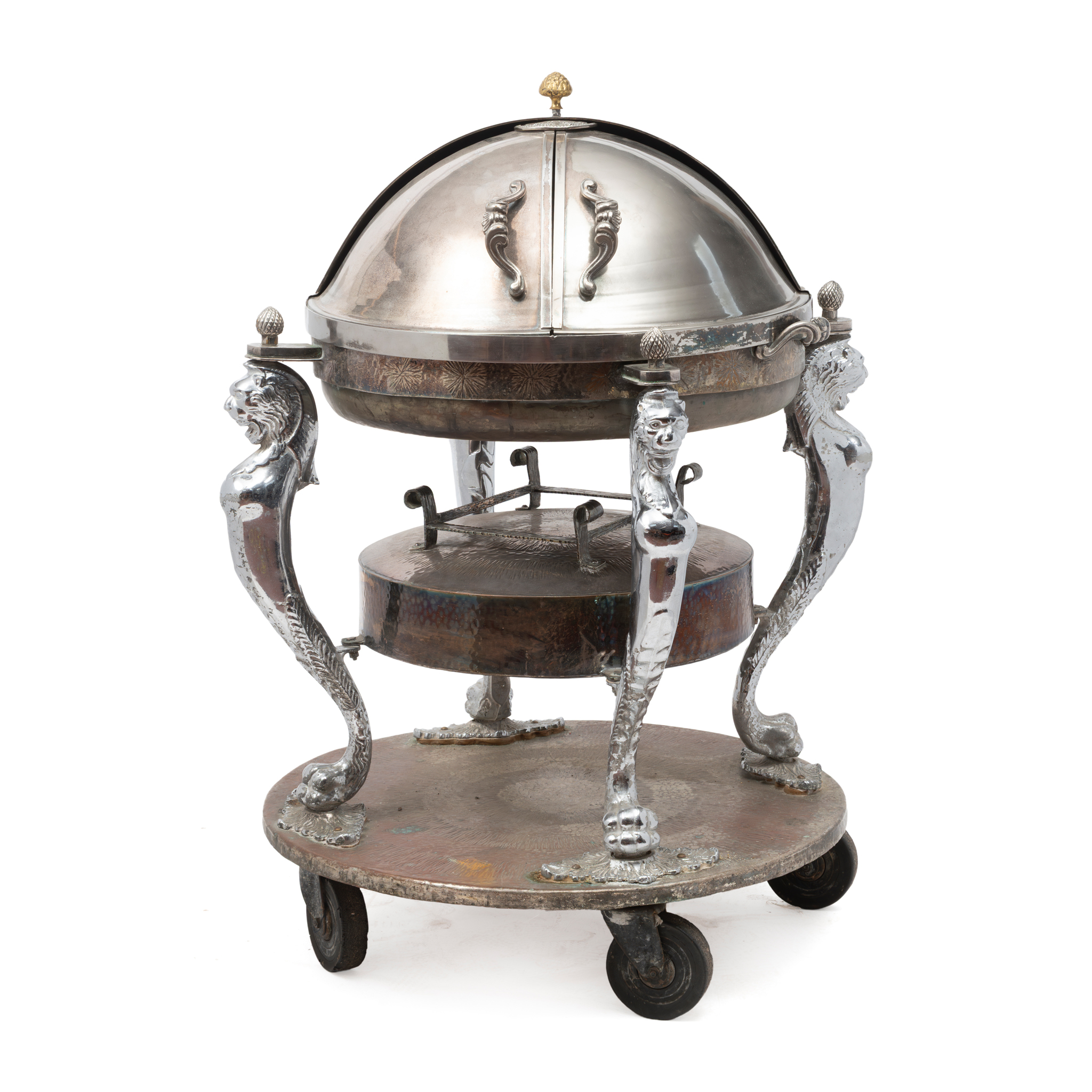 A SILVERED CIRCULAR MEAT TROLLEY