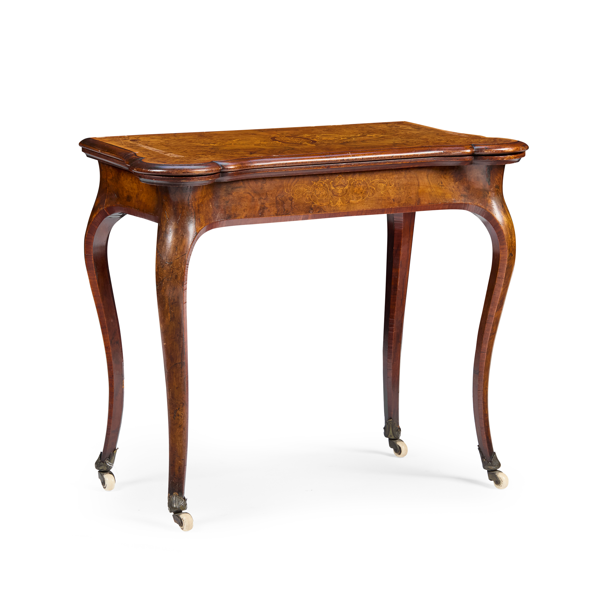 VICTORIAN BURR WALNUT INLAY CARD TABLE
