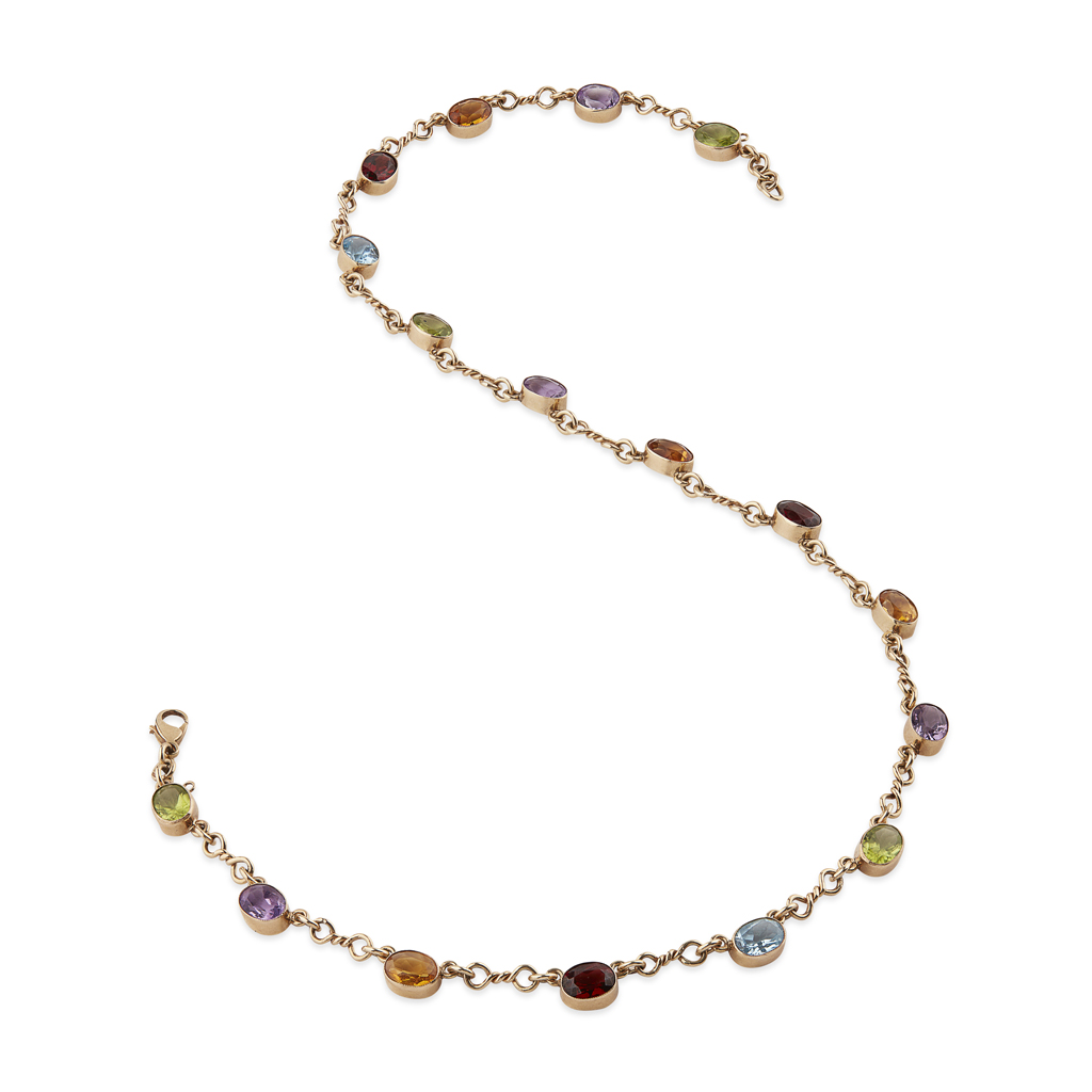 A multi-gem set necklace