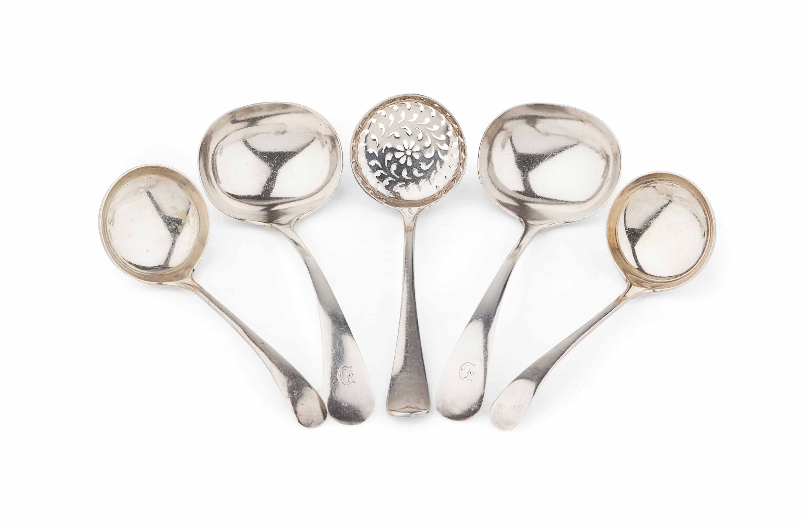 TWO PAIRS OF SILVER SAUCE LADLES