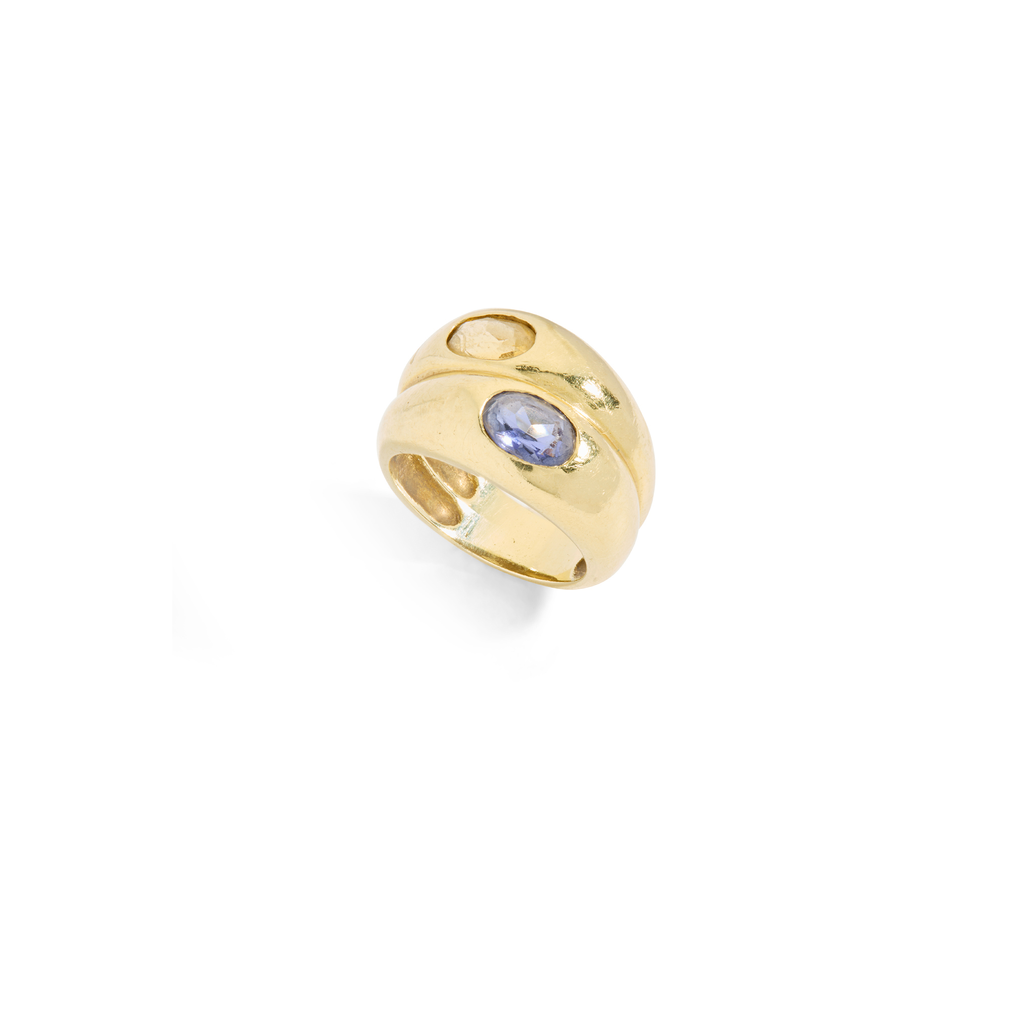 An 18ct gold yellow and blue sapphire dress ring