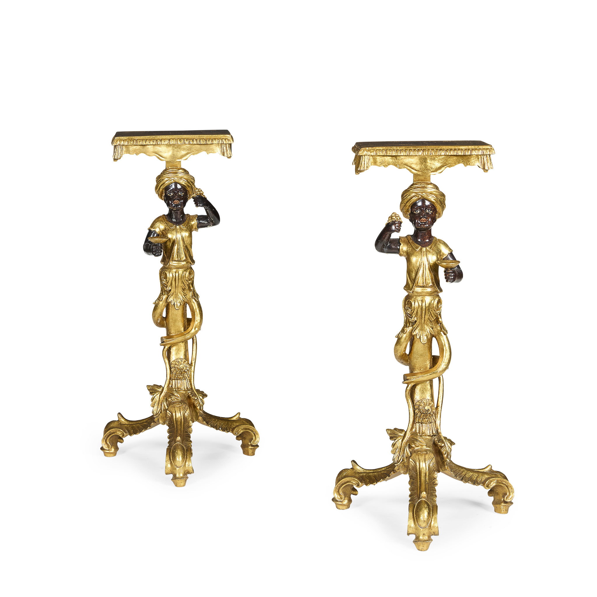 PAIR OF VENETIAN STYLE GILT AND PAINTED TORCHERES