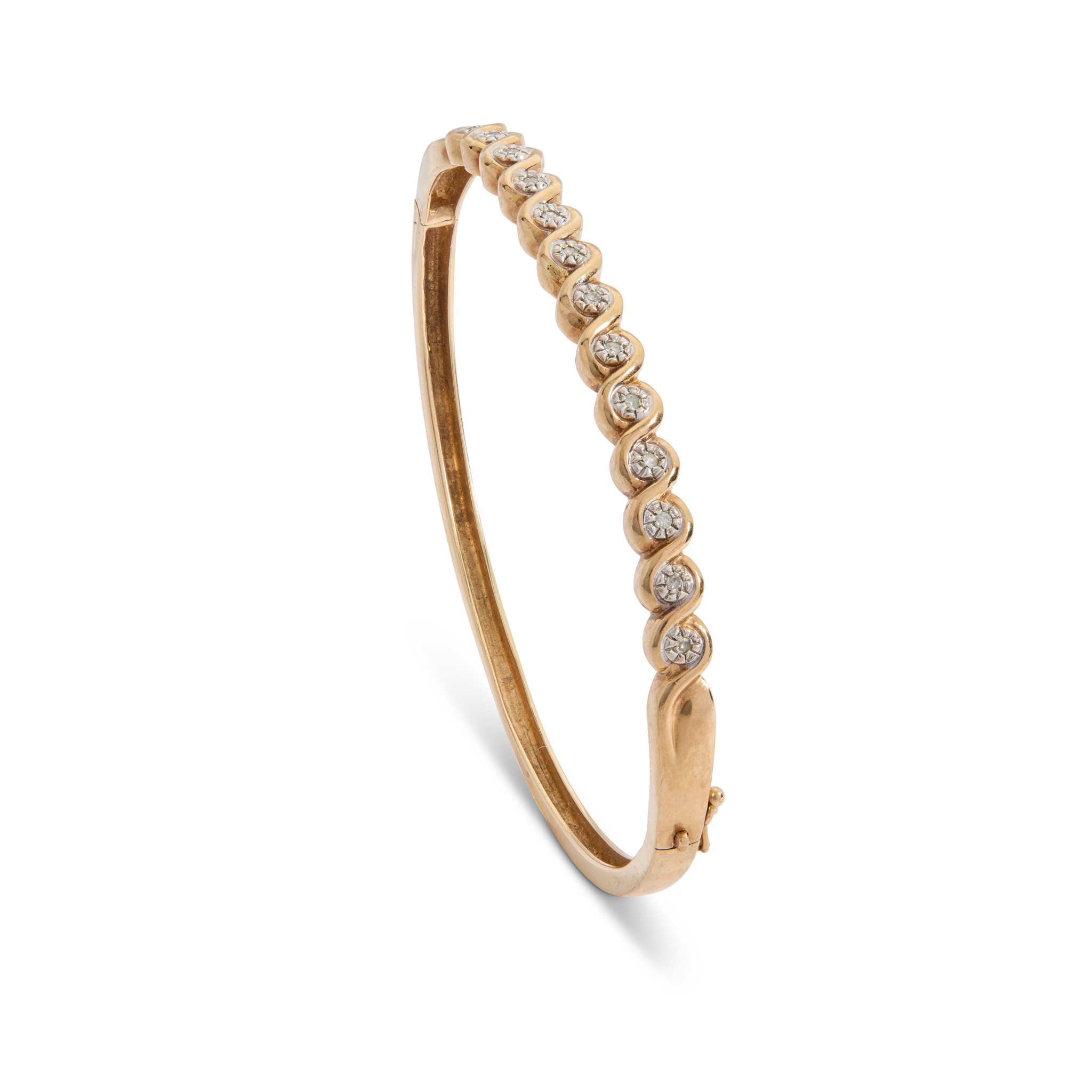 A 9ct gold diamond bangle