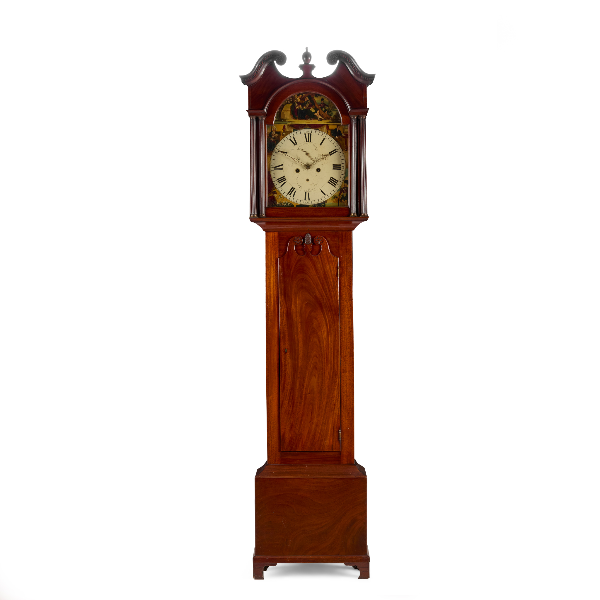SCOTTISH LATE REGENCY MAHOGANY PAINTED DIAL LONGCASE CLOCK
