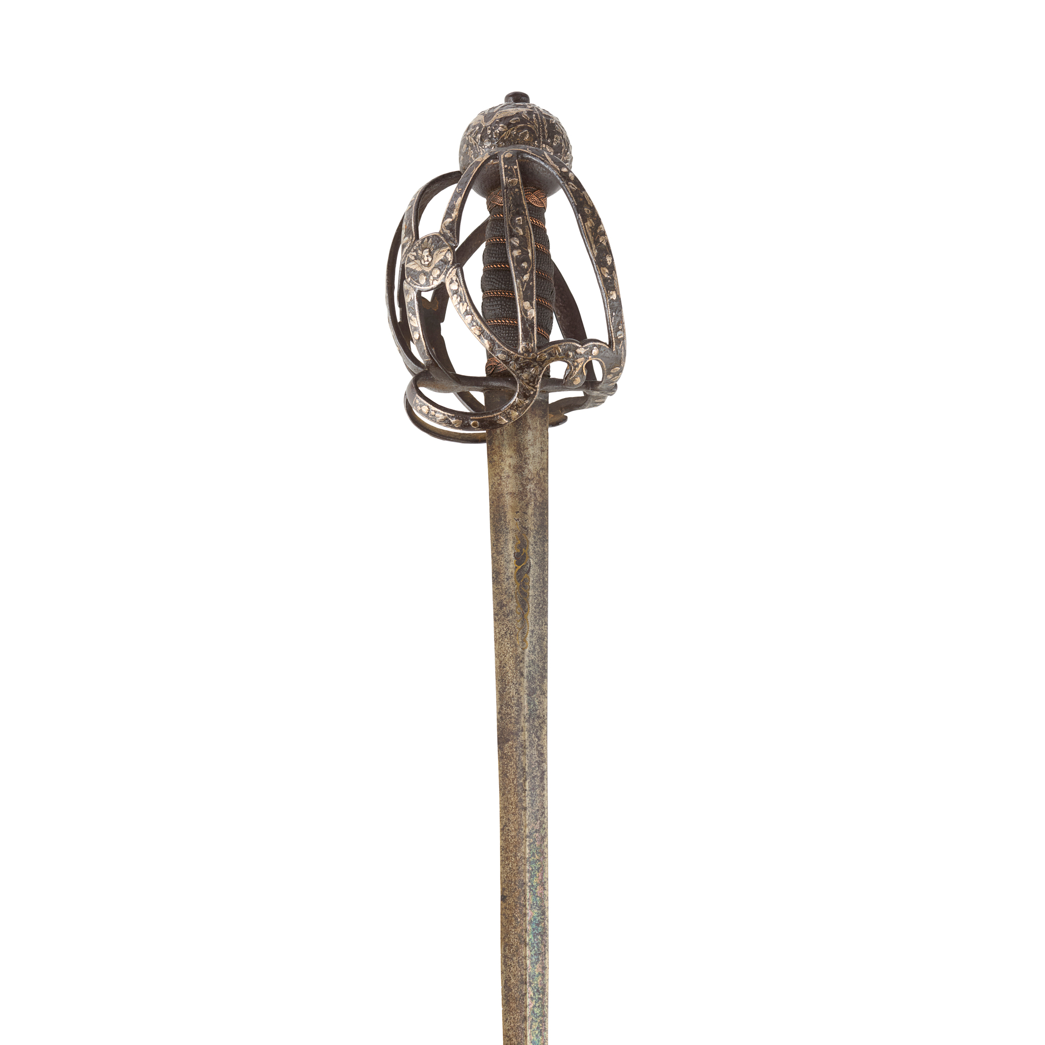 THE HOW OF EDINBURGH SILVER ENCRUSTED BASKET-HILTED SWORD