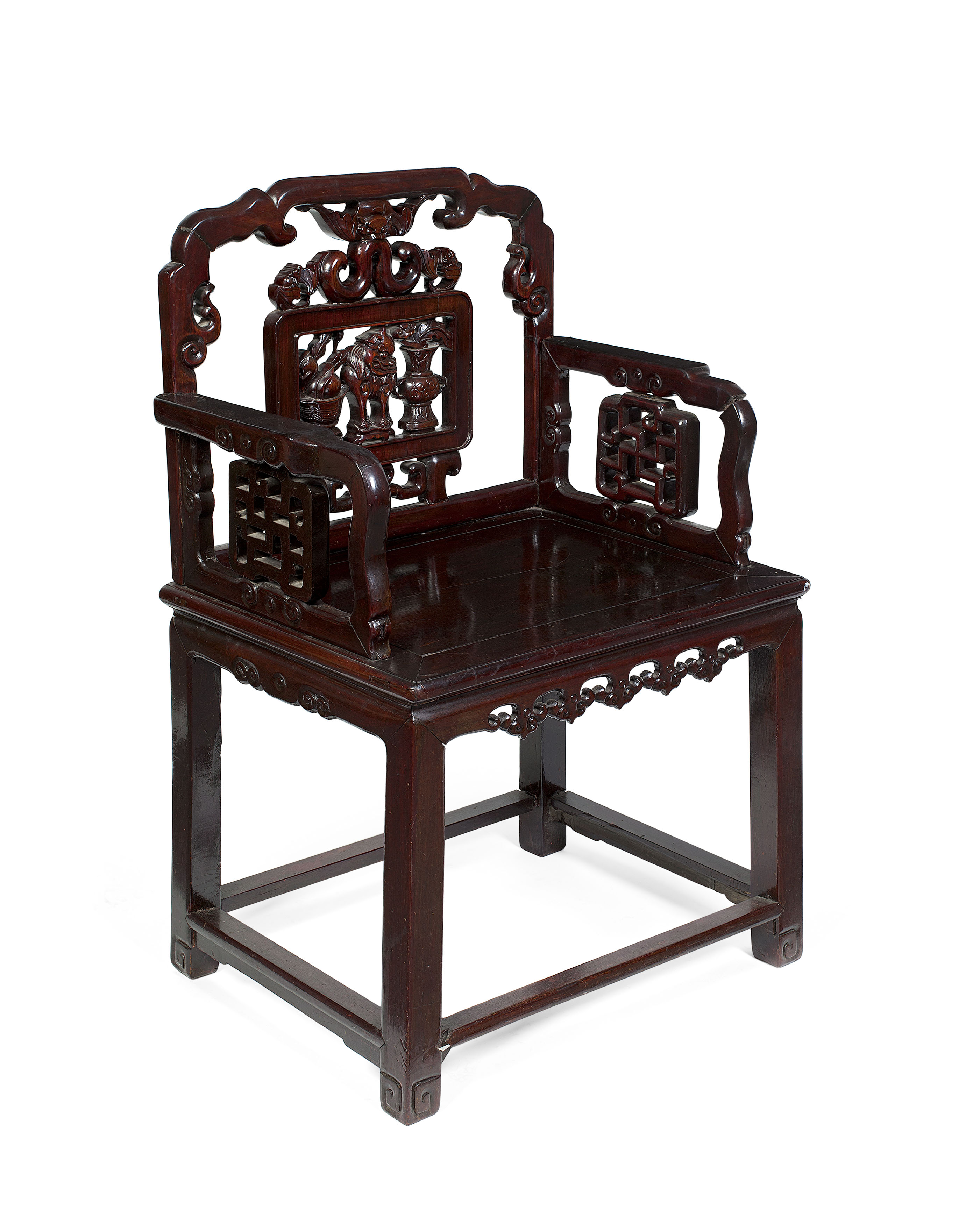 PAIR OF CHINESE CARVED HARDWOOD ARMCHAIRS