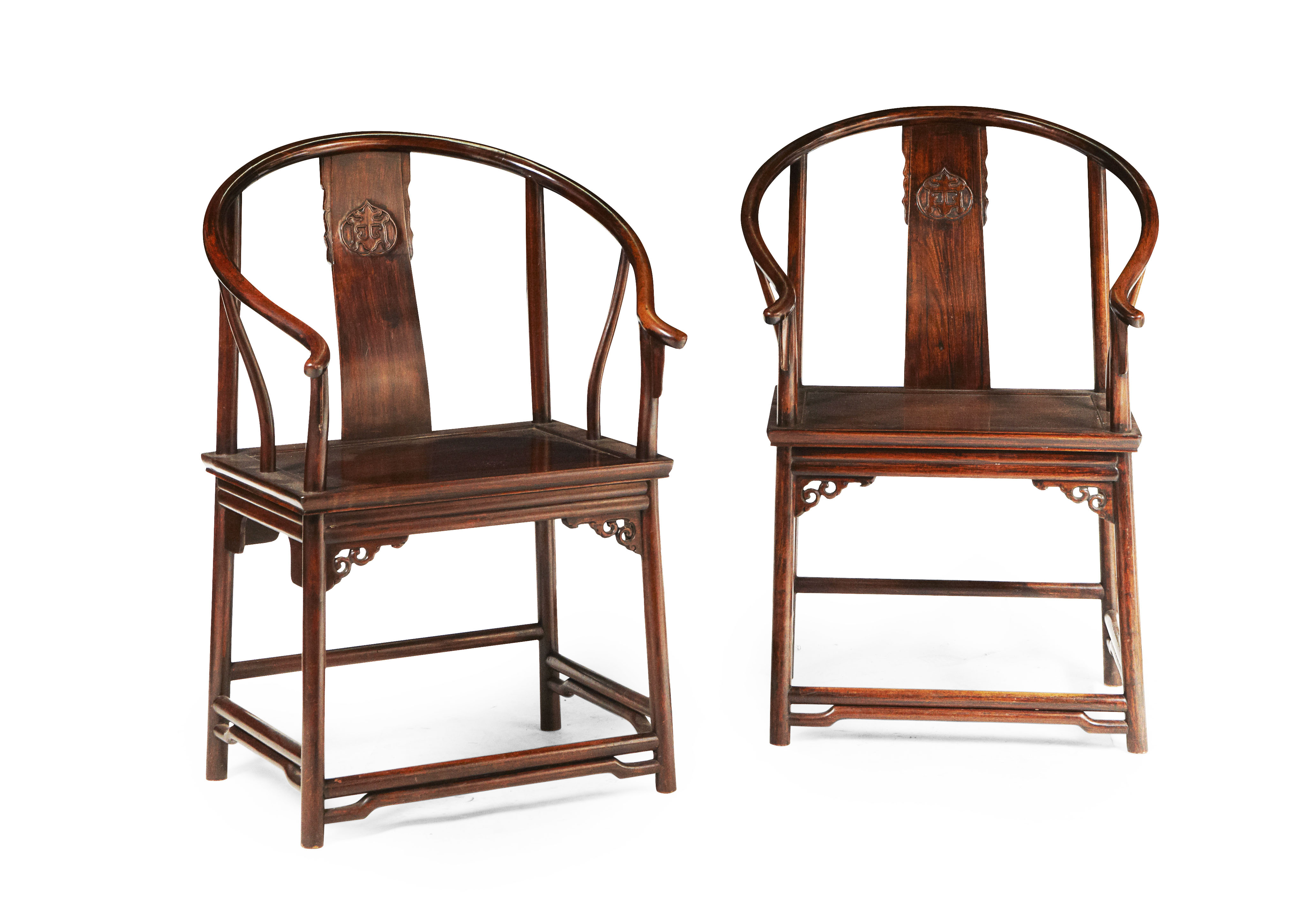 GOOD PAIR OF CHINESE HUANGHUALI HORSESHOE ARMCHAIRS