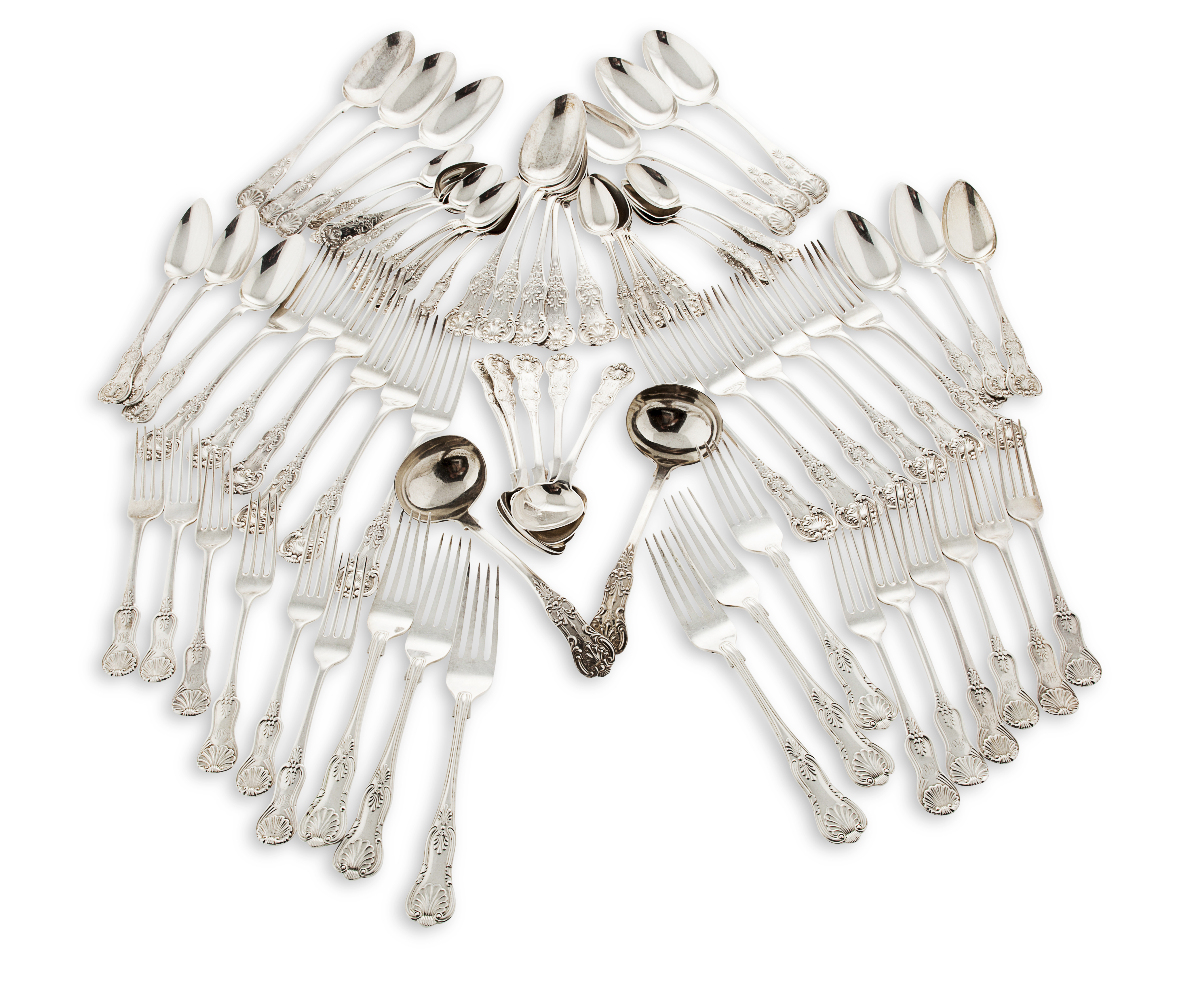 A suite of matched Kings and Queens pattern flatware