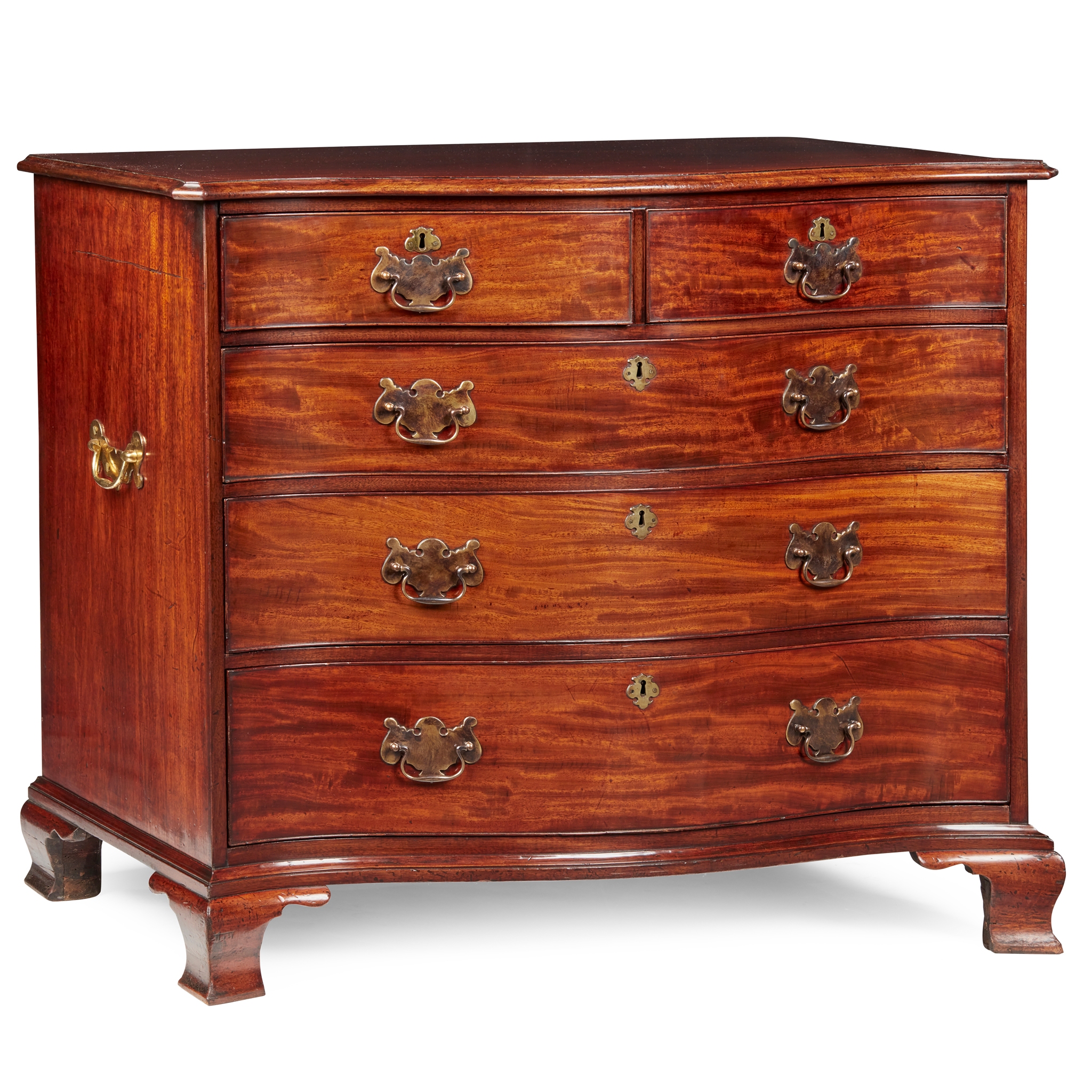FINE GEORGE III MAHOGANY SERPENTINE COMMODE