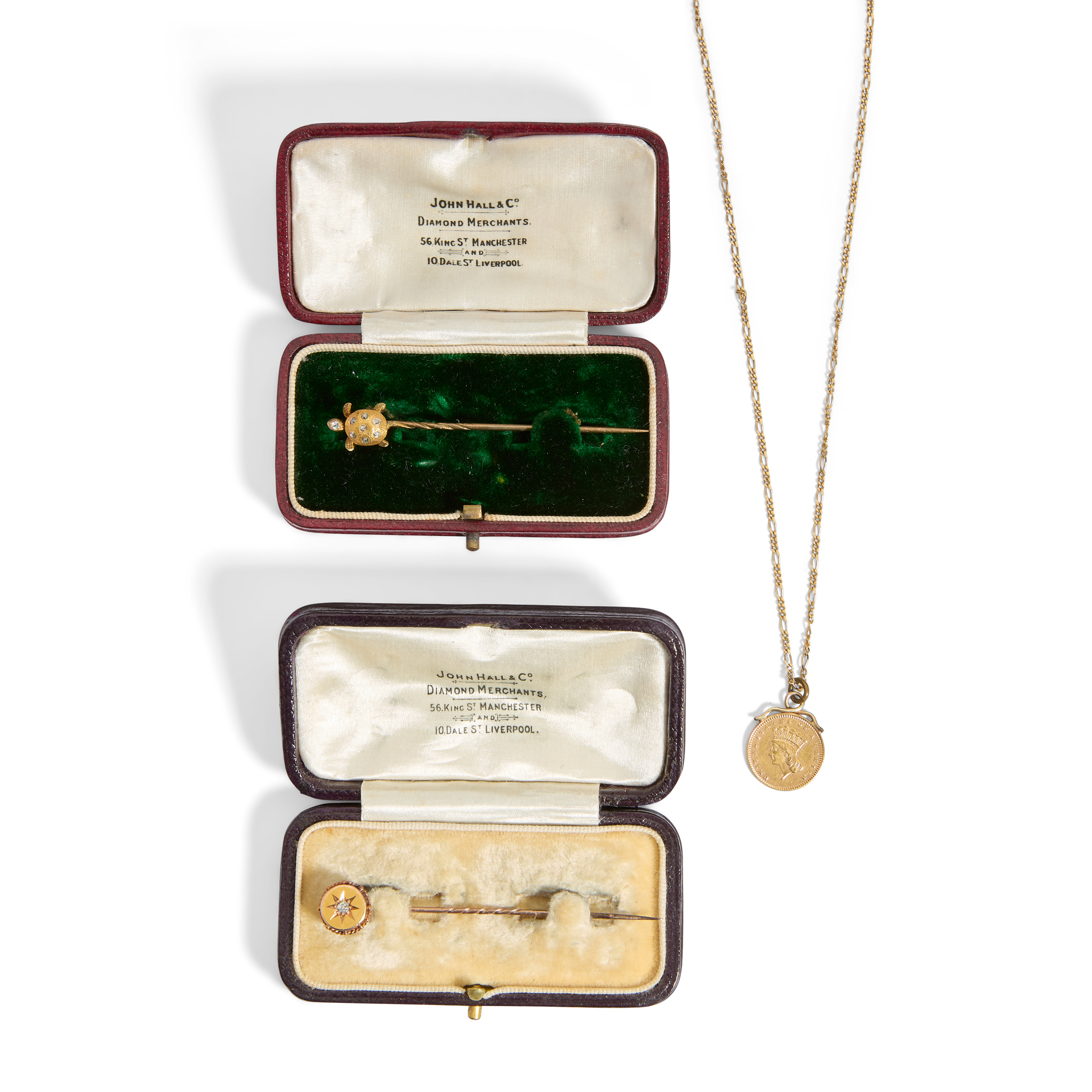 A diamond set turtle tie-pin and other jewellery