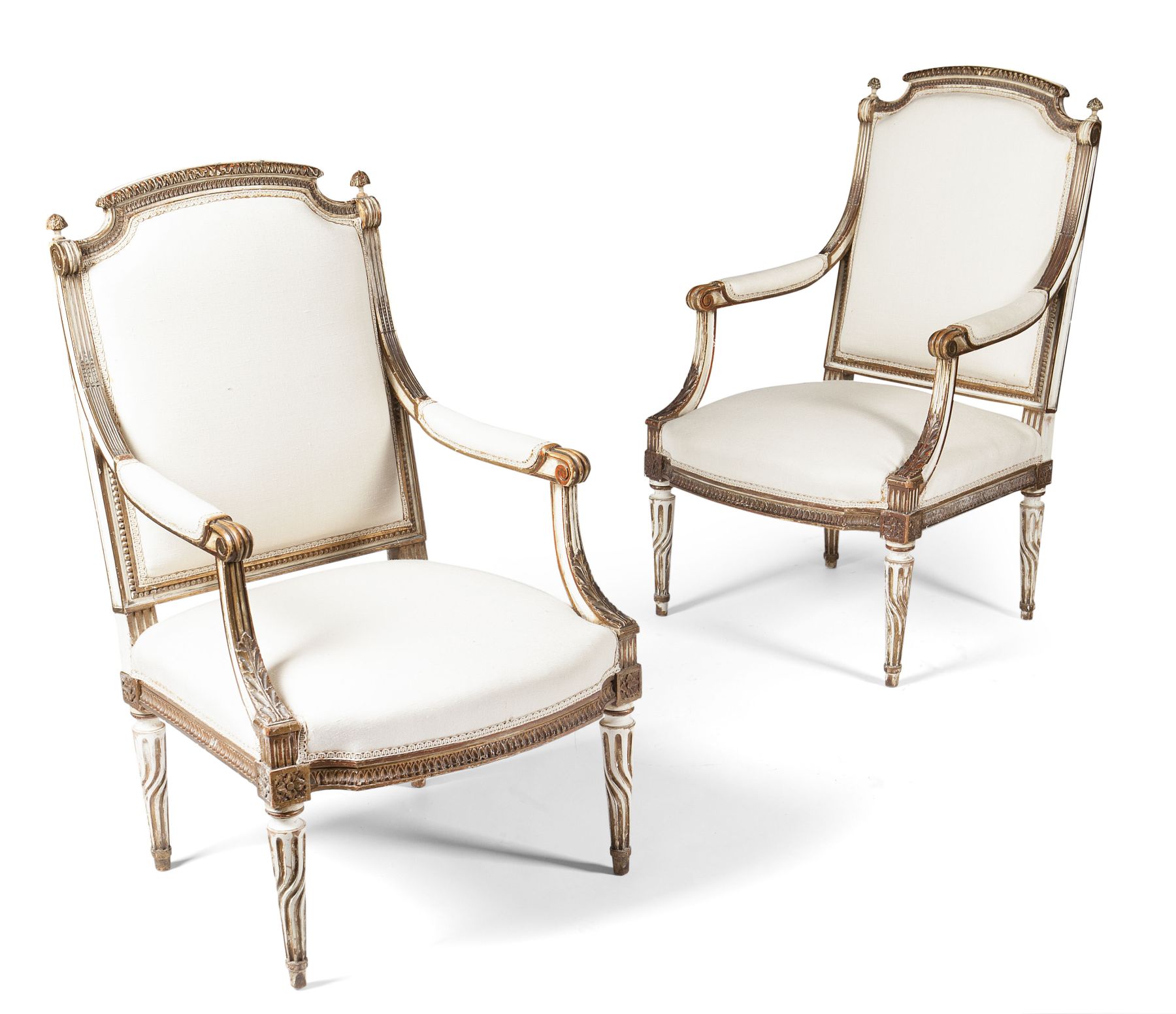 PAIR OF LOUIS XVI STYLE GREY PAINTED CHAISES A LA REINE