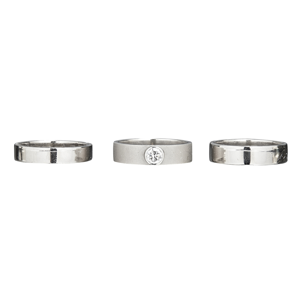 A contemporary platinum and diamond ring set