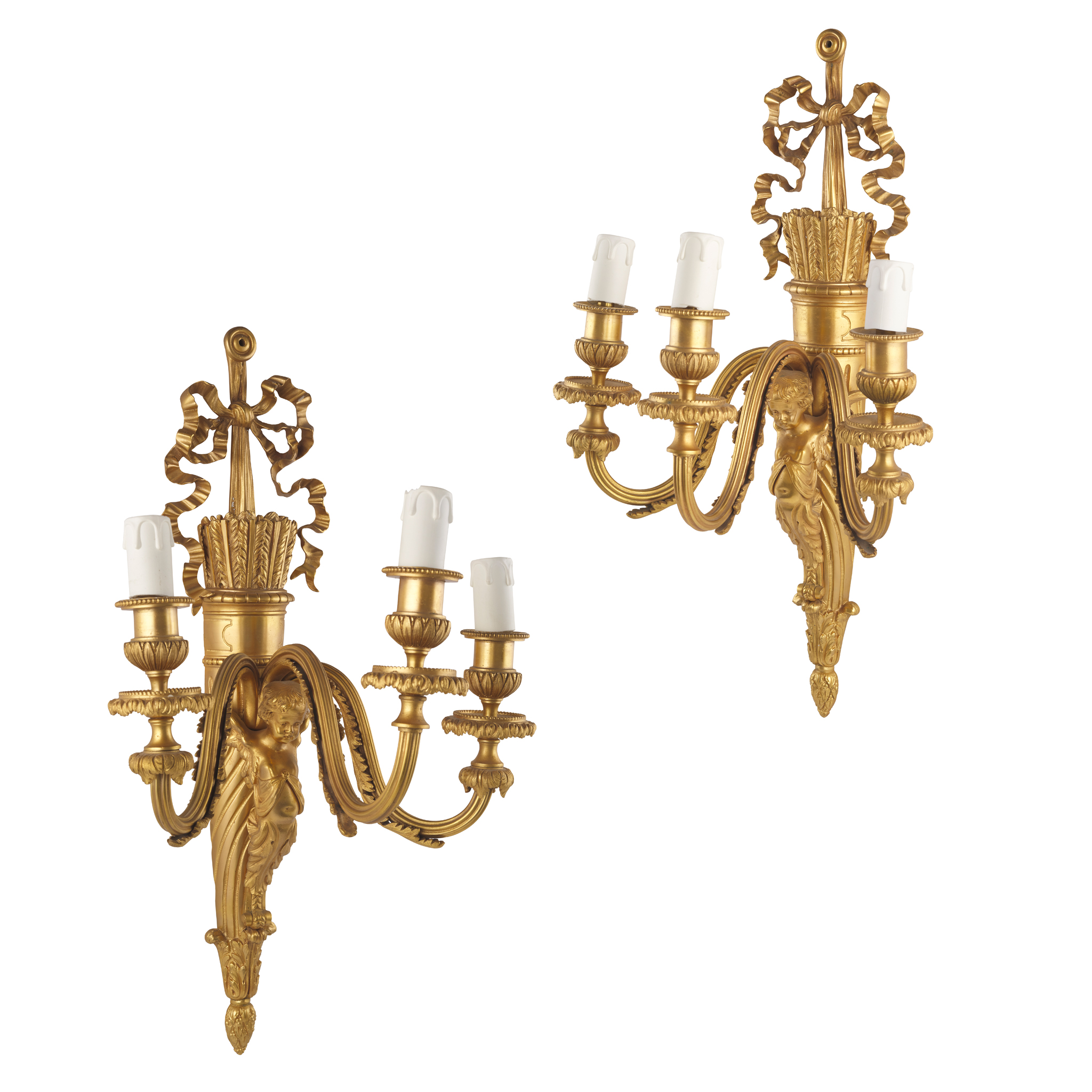 PAIR OF FRENCH GILT BRONZE WALL LIGHTS