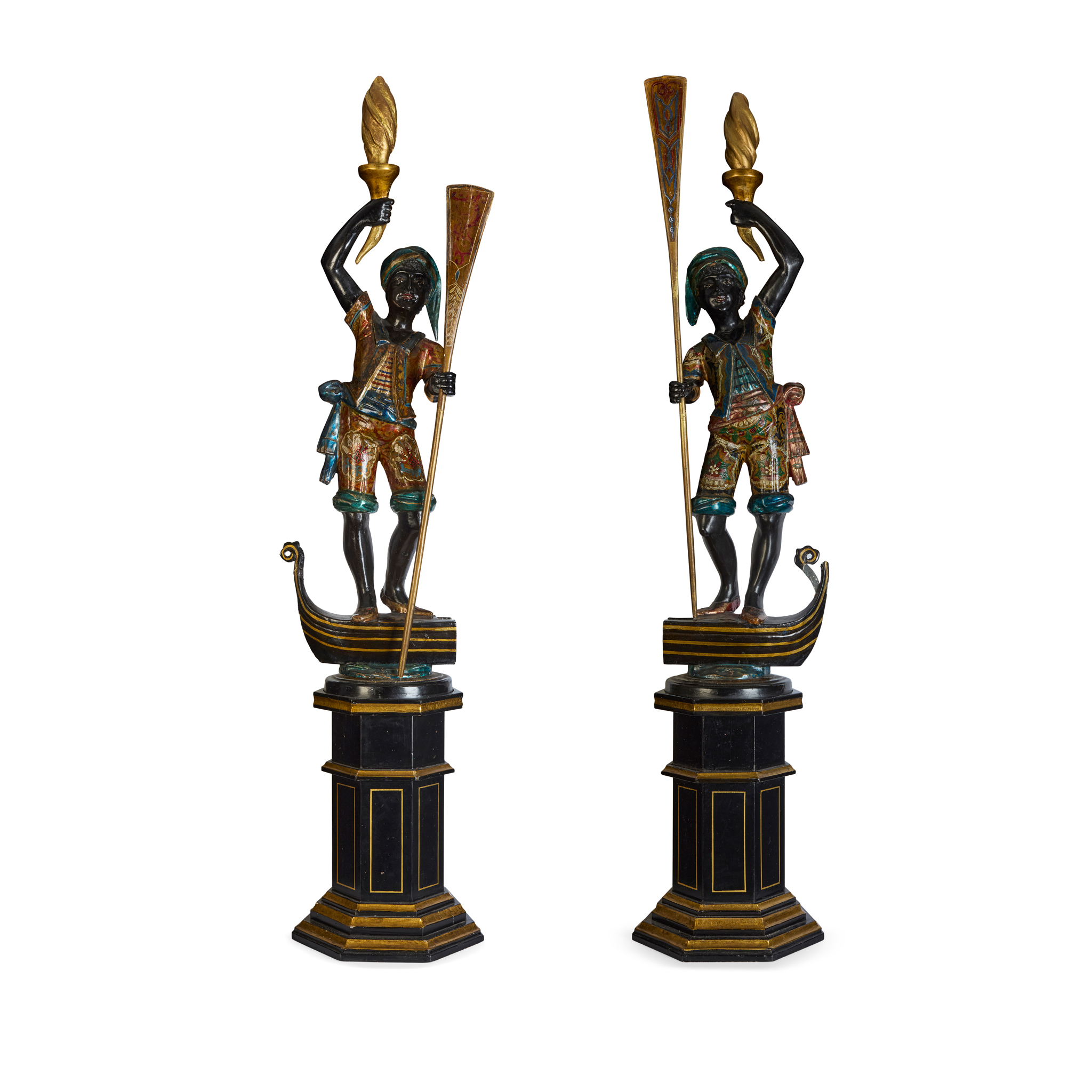PAIR OF VENETIAN BLACKAMOOR FIGURES OF GONDOLIERS