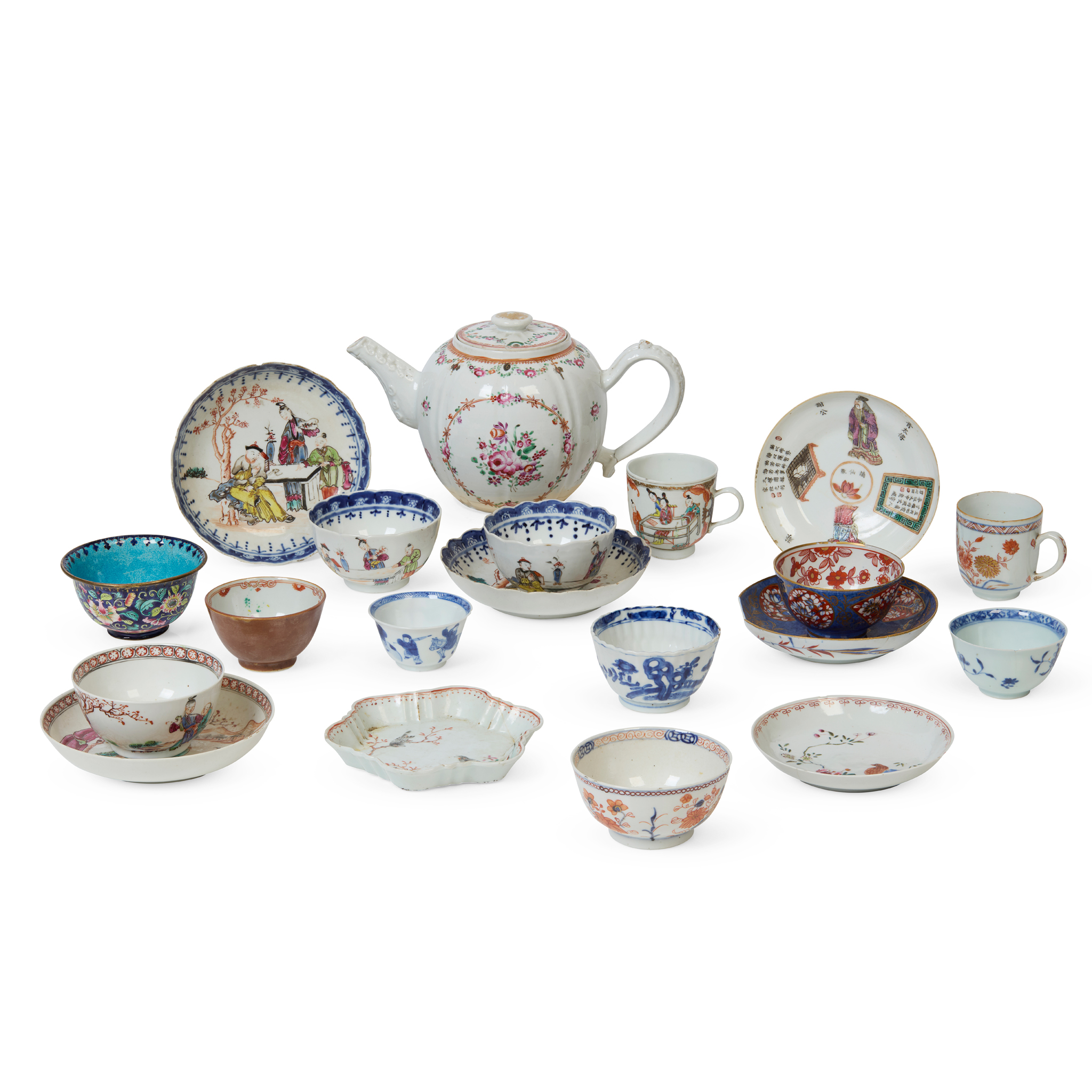 GROUP OF NINETEEN CHINESE EXPORT FAMILLE ROSE WARES