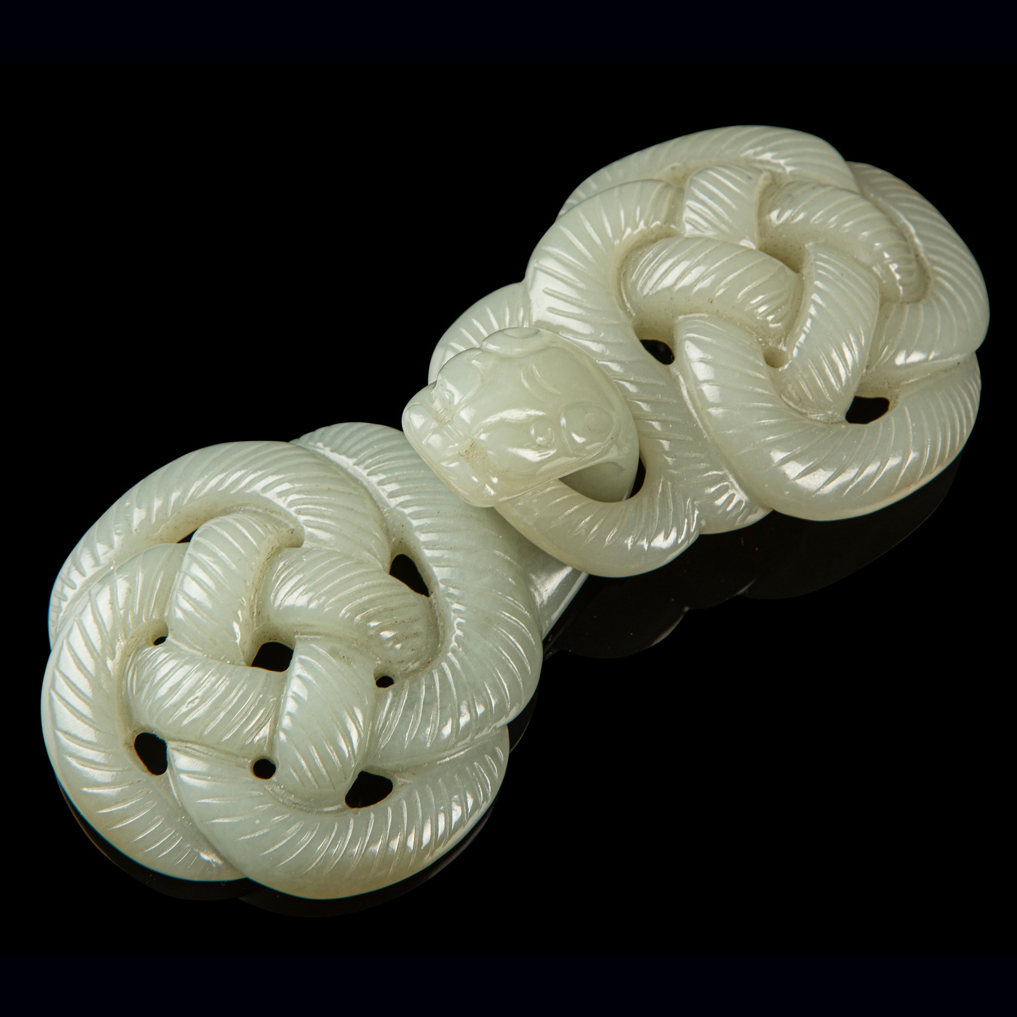 SET OF CELADON JADE 'DRAGON' BELT HOOKS